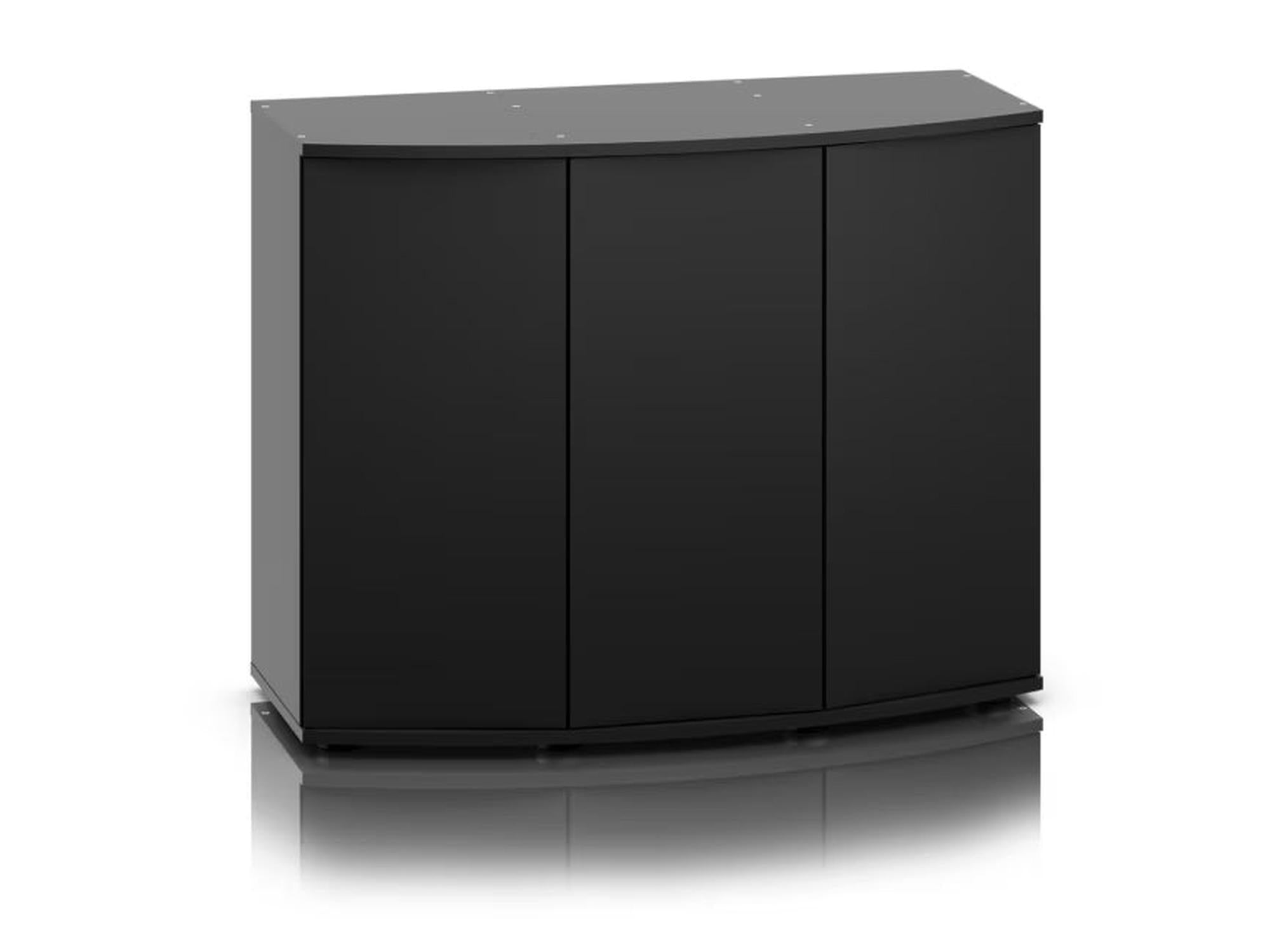 Elegant svart Juwel Vision SBX akvarieskap med buet front og tre dører.