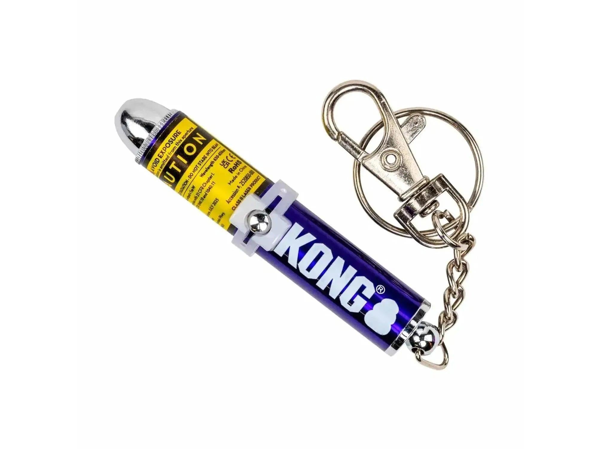 KONG Cat Laser Pointer, en lilla og sølvfarget laserpenn med nøkkelring, for interaktiv kattelek.