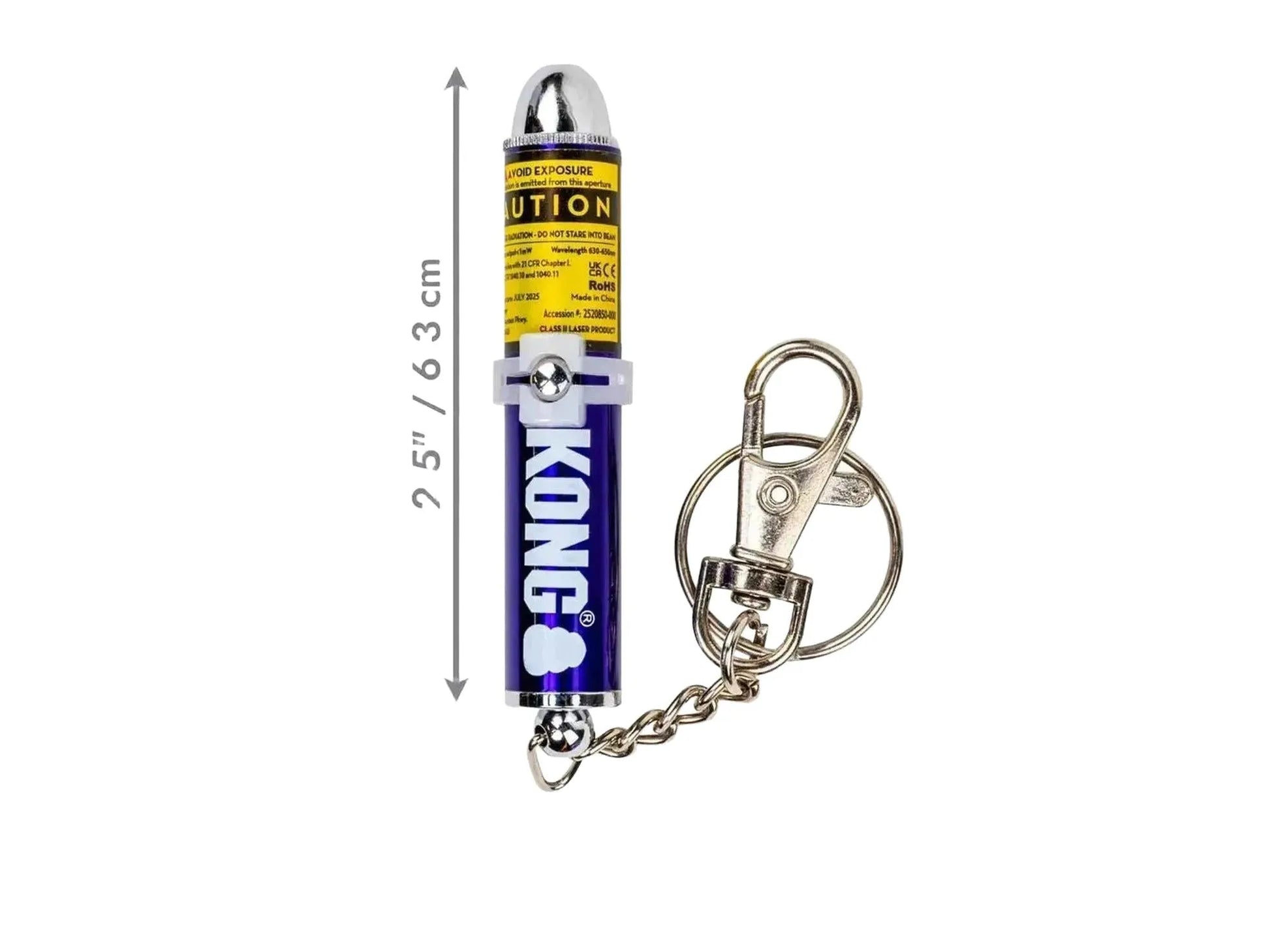 KONG Cat Laser Pointer, en blå og sølvfarget laserpenn med nøkkelring, 6.3 cm lang.
