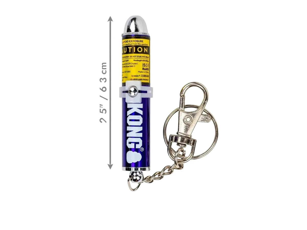 KONG Cat Laser Pointer, en blå og sølvfarget laserpenn med nøkkelring, 6.3 cm lang.