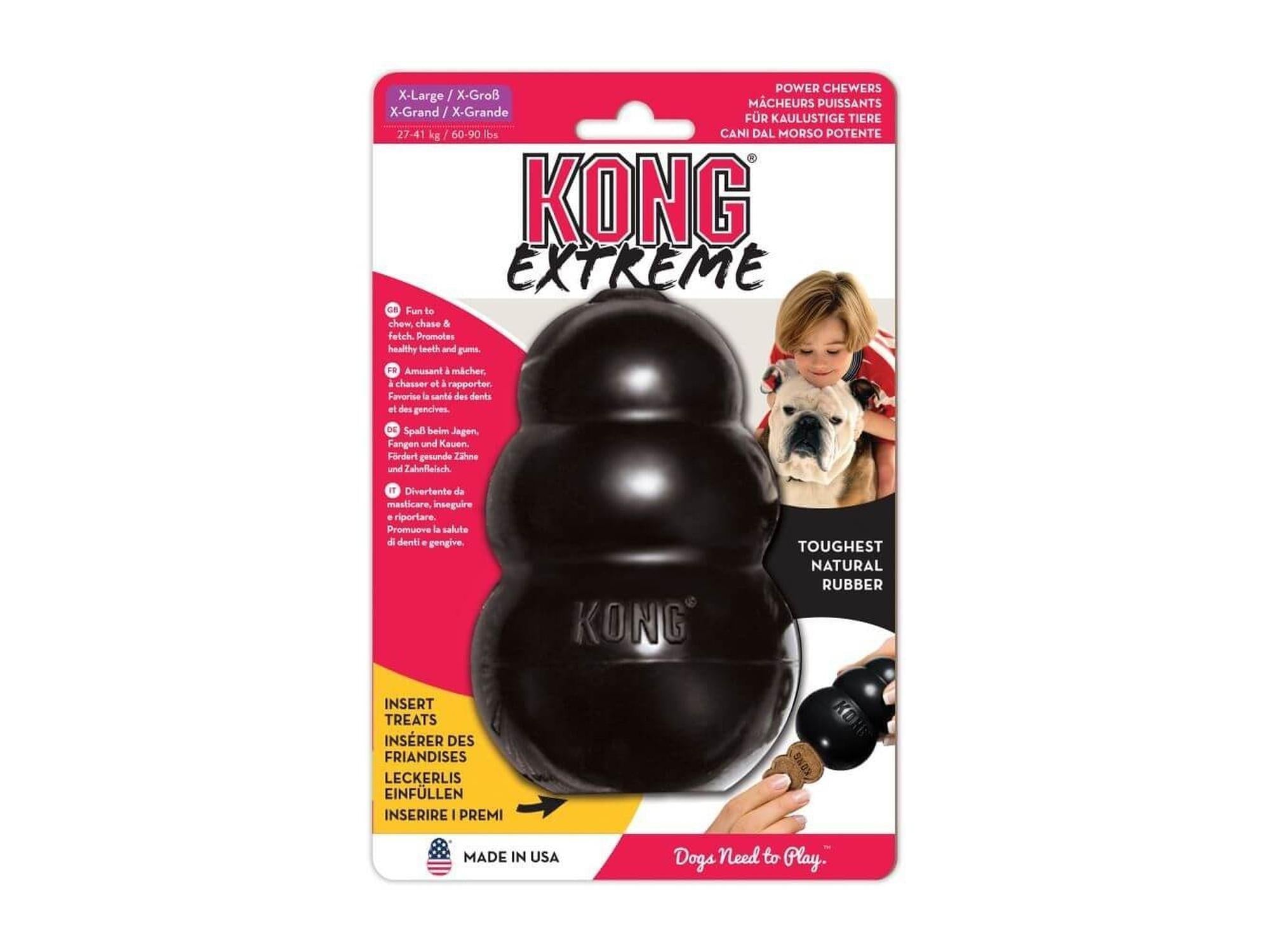 Svart KONG Extreme hundeleke i robust gummi, X-Large størrelse, for kraftige tyggere.