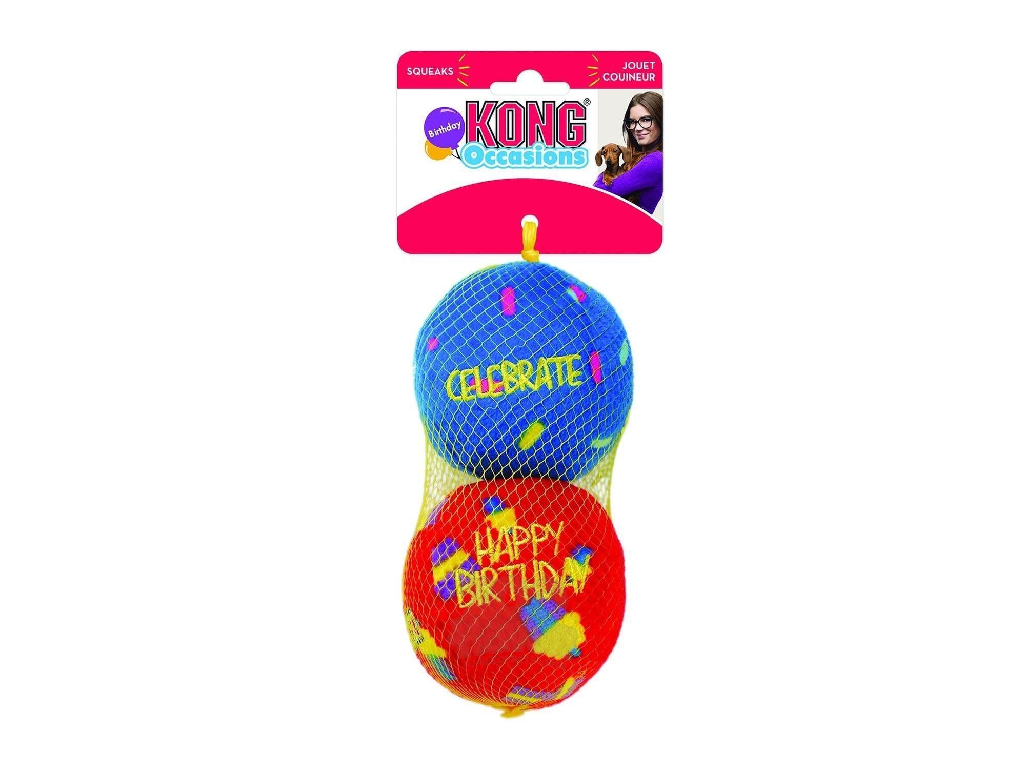 KONG Occasions Birthday Balls – Plysj Hundeleke med Lyd og Rasle (2-pk, Medium)