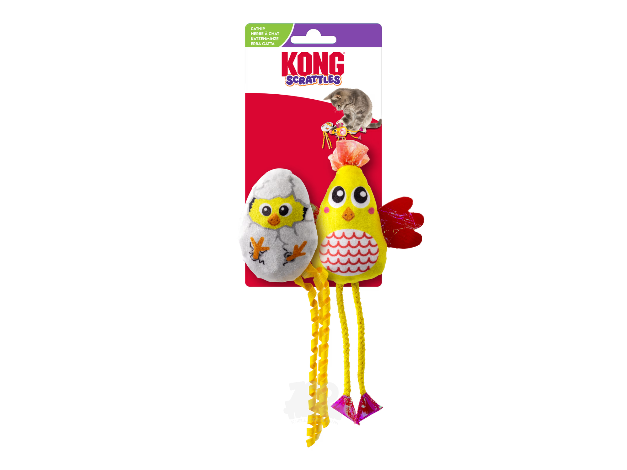 KONG Scrattles Chicken 2pk – Katteleke med Catnip, Raslelyd og Krølleeffekt