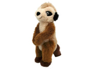 KONG Shakers Passports Meerkat, en myk, brun og beige plysj hundeleke med svarte øyne og ører.
