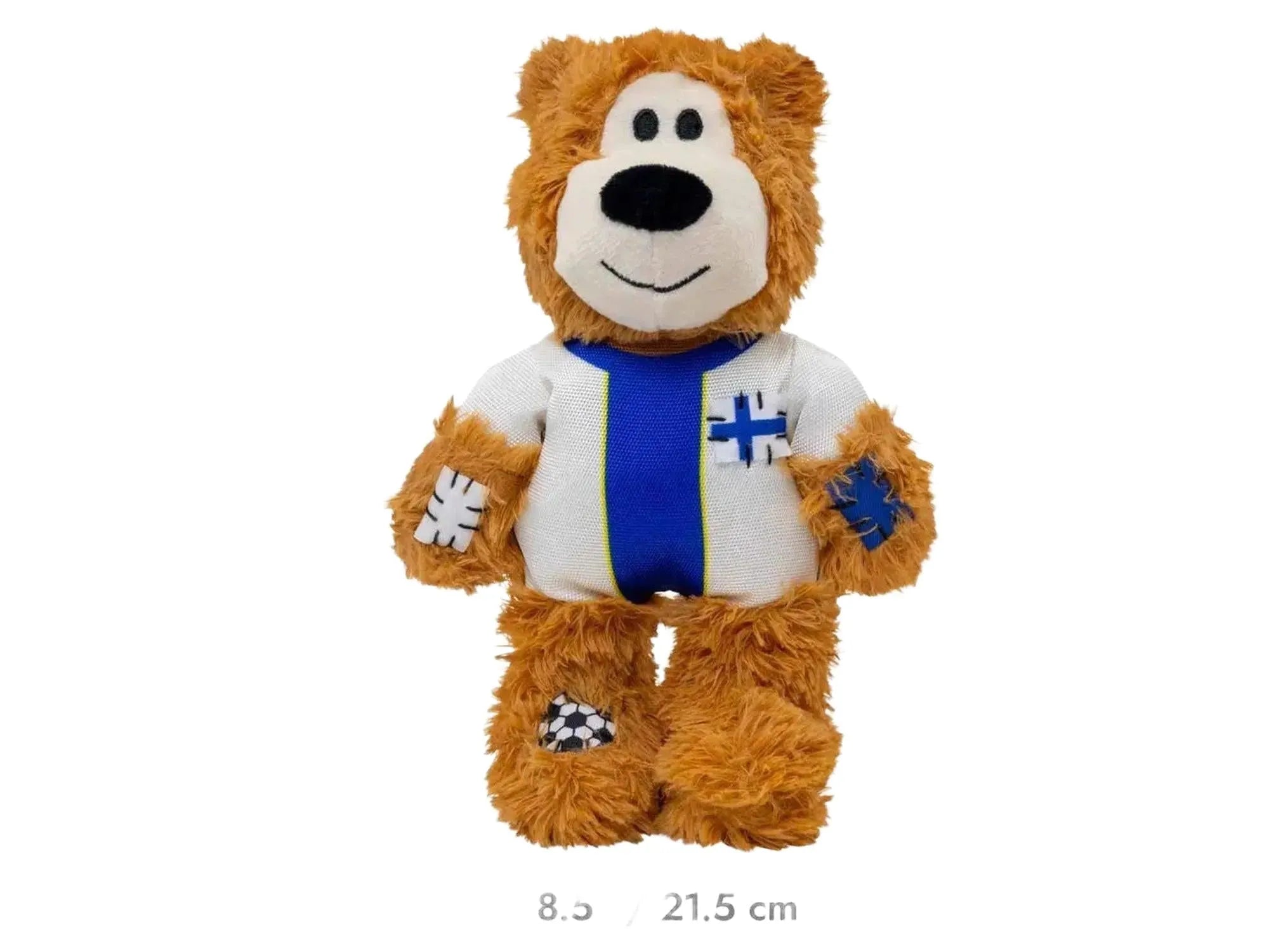 KONG Wild Knots Bear World Cup Finland Limited Edition plysj hundeleke, 22.8 cm, med fotball-design.