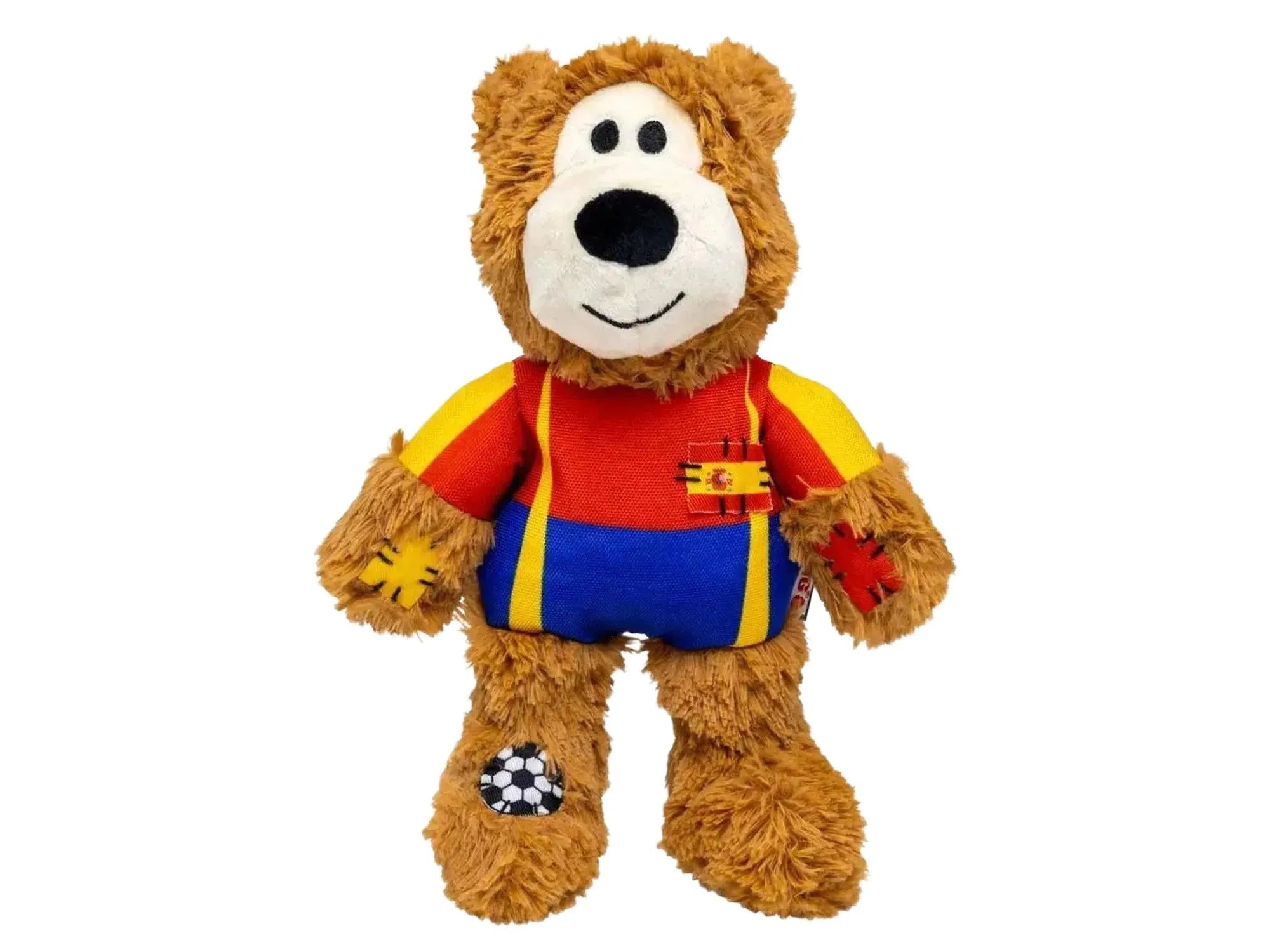 KONG Wild Knots Bear World Cup Spain Limited Edition plysj hundeleke med tau og pipelyd.