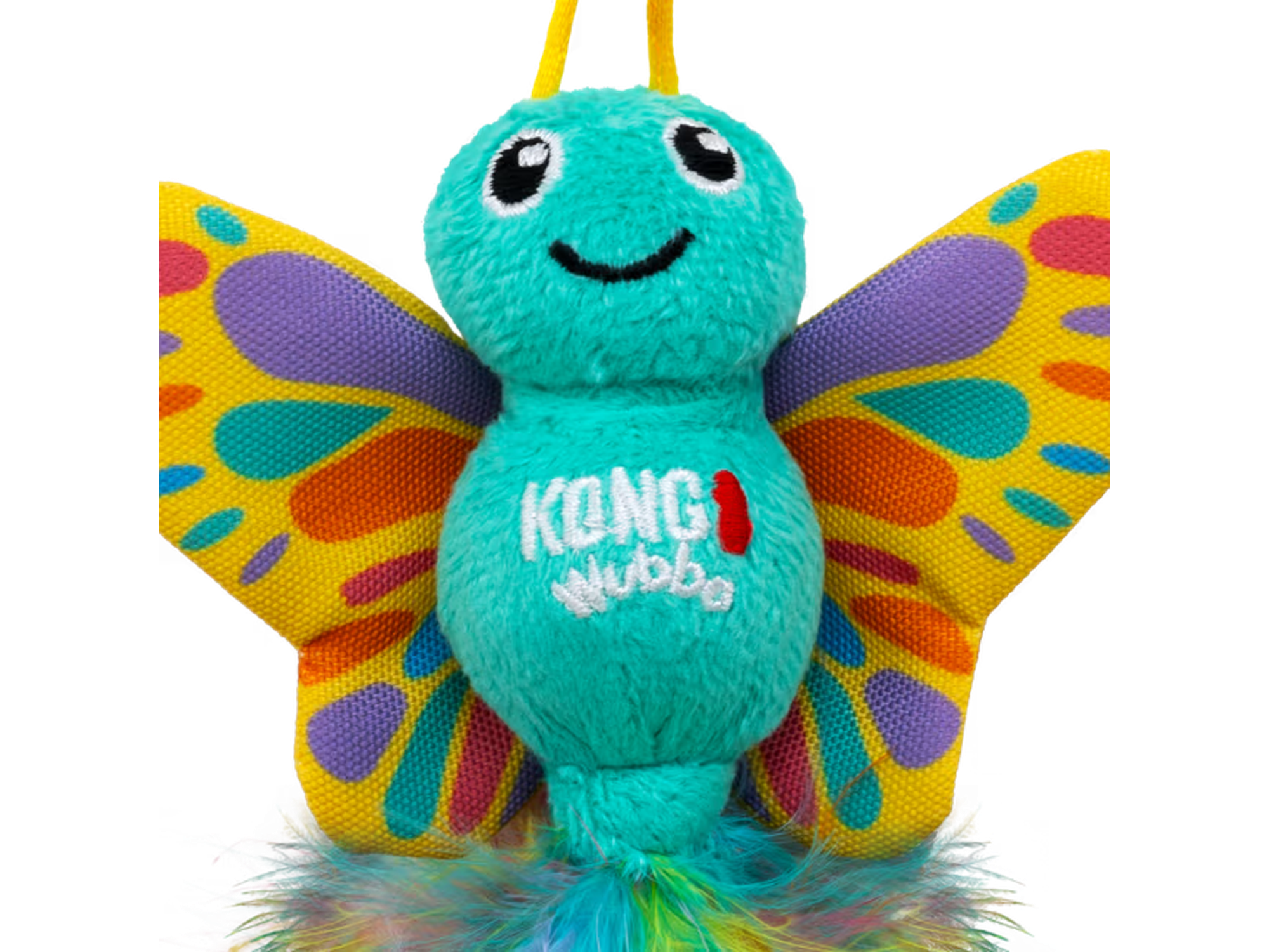KONG Wubba Butterfly katteleke: myk, turkis sommerfugl med fargerike vinger og fjær, fylt med kattemynte.
