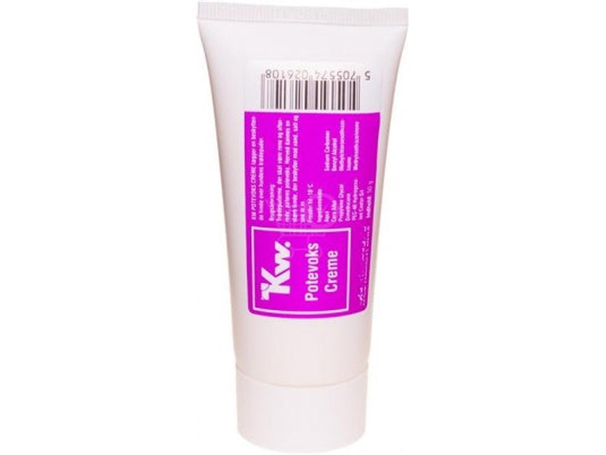 Hvit KW Potevoks Creme tube 50 g med lilla etikett og strekkode.
