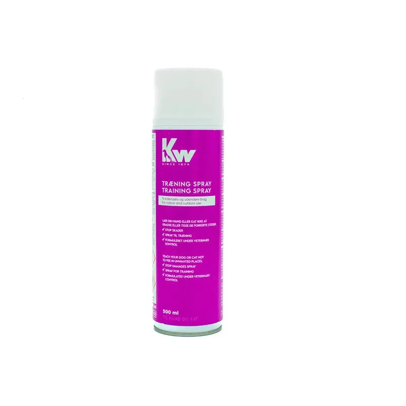 KW Training-Spray 500ml i hvit og lilla sprayflaske for hund og katt.