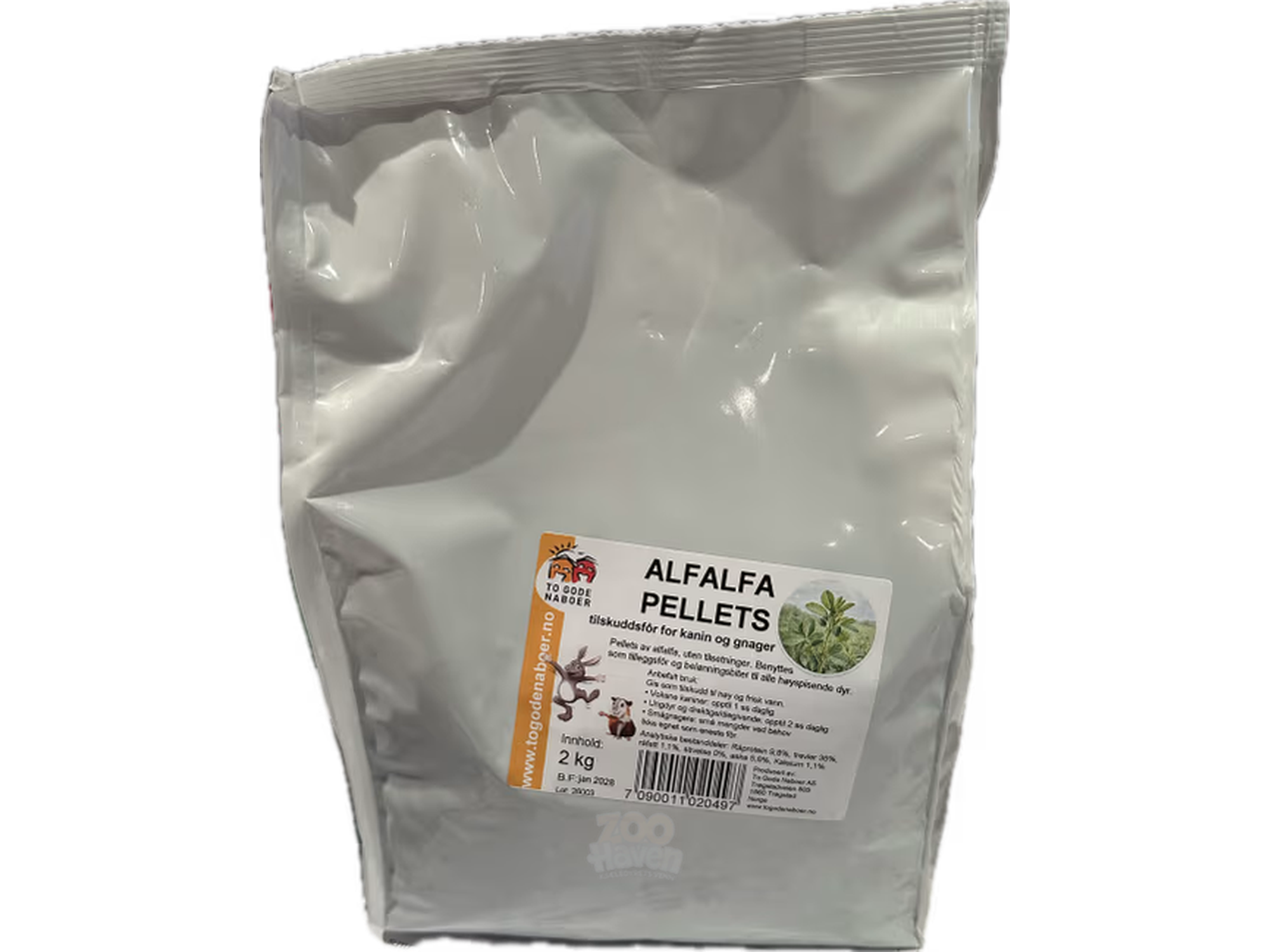 Kanin og Marsvinpellets Alfalfa 2kg – To Gode Naboer Tilleggsfôr