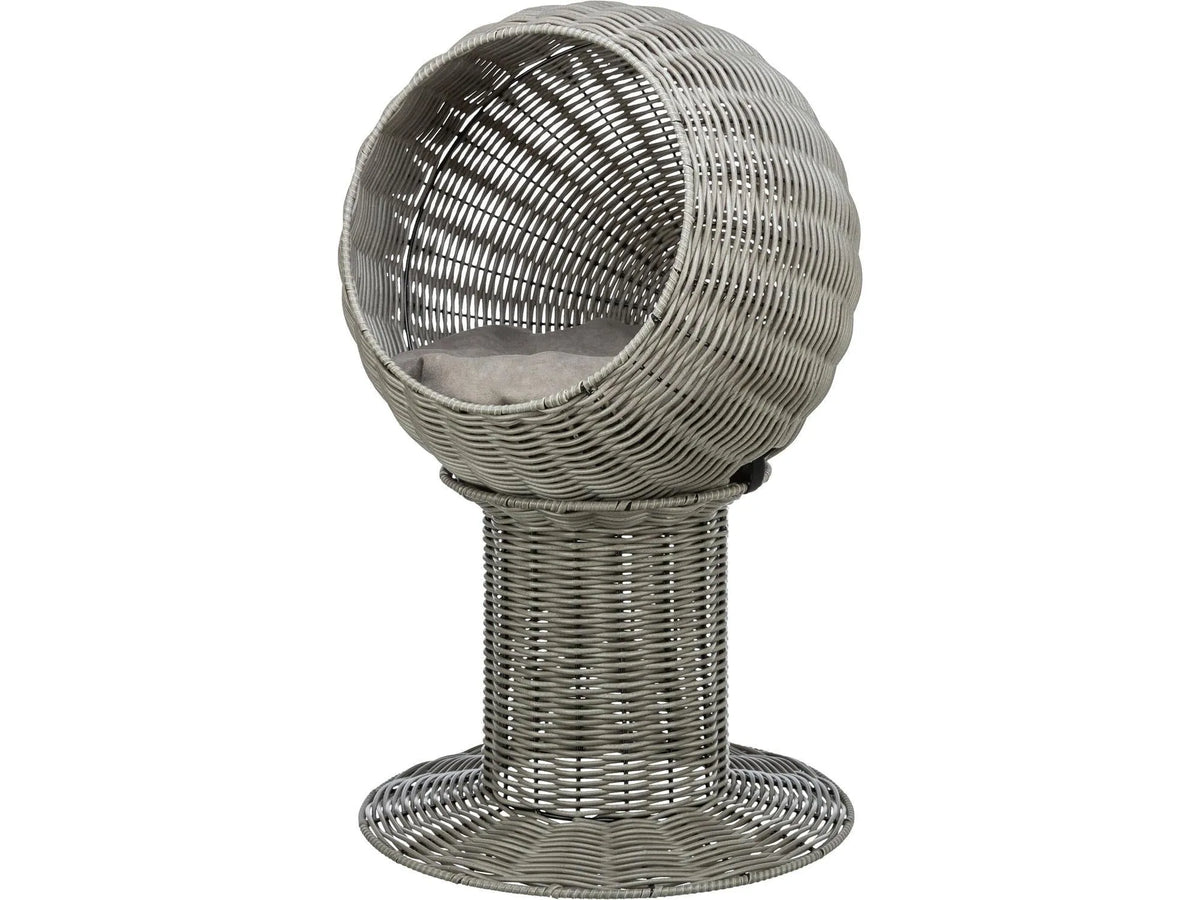 Grå polyrattan kattehule utemøbel Ø42/70 cm med myk pute, moderne design.