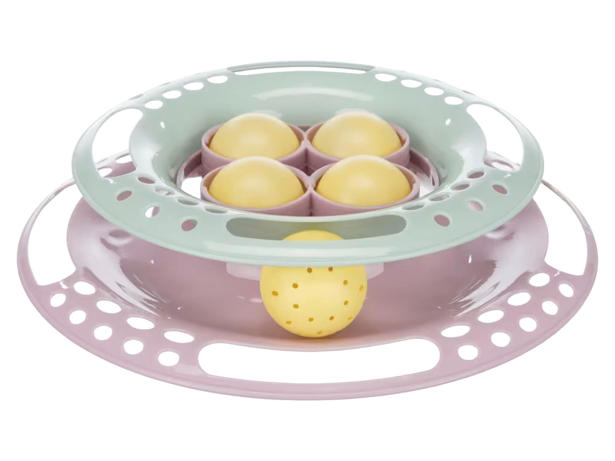 Katteleke Junior Cat Circle Tower i mintgrønn og rosa plast med gule baller, Ø24 cm.