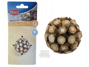 Brun matatabi ball katteleke med bjelle og plastkule, Ø4 cm, i Trixie-emballasje.