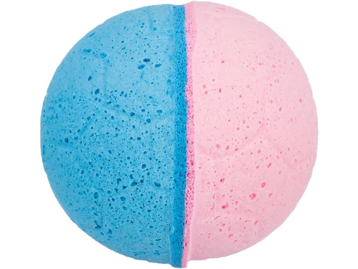 Katteleke Skumball 41101, en Ø4,5 cm skumgummiball delt i blå og rosa farger.