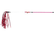 Rød og rosa katteleke fiskestang i juledesign, ca. 48 cm, med bjelle og glitrende dusk.