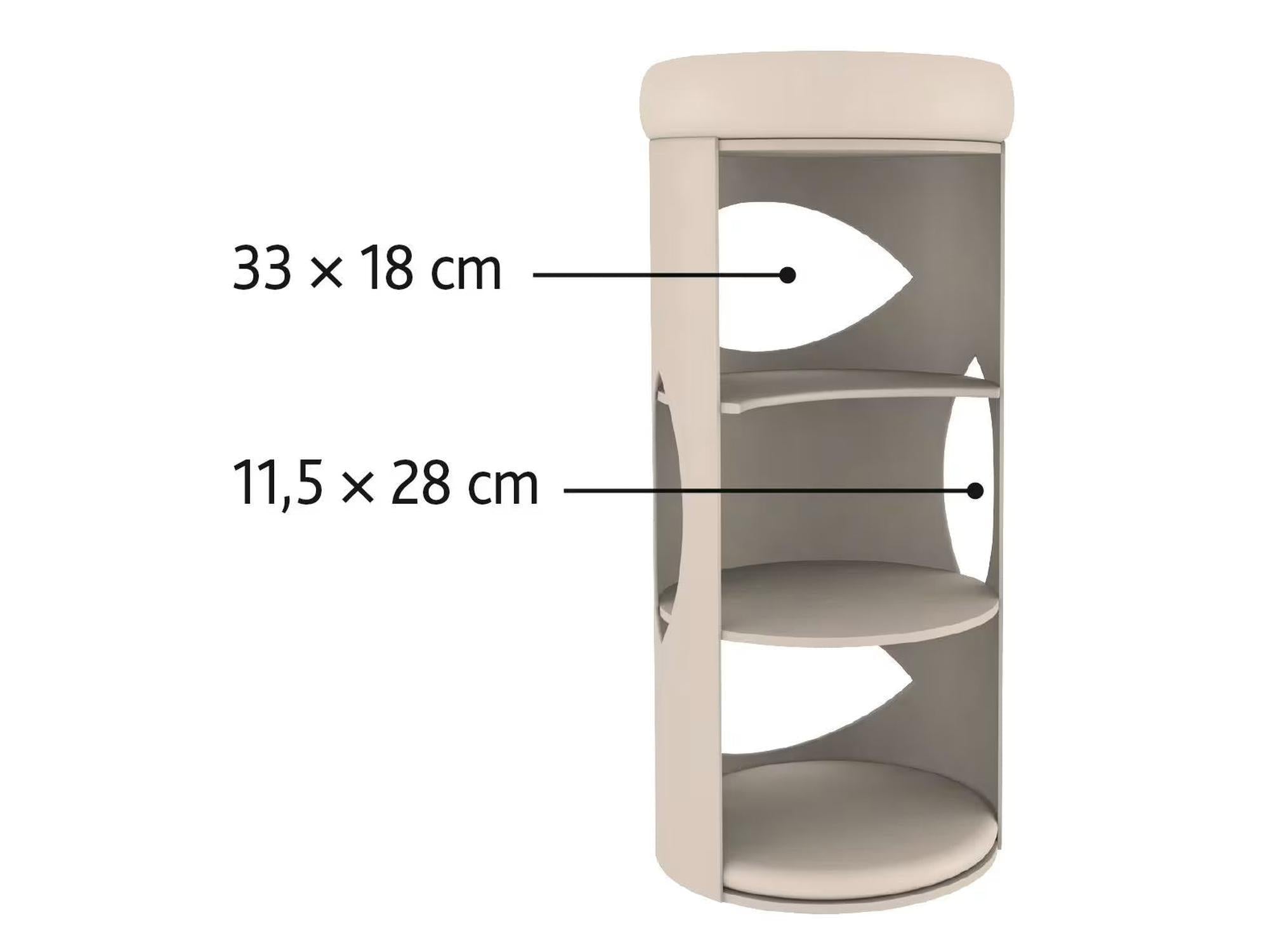 Lysegrå Kattemøbel Cat Tower Gracia med sisal, hule og polstret topp. Mål: Ø38x85cm.