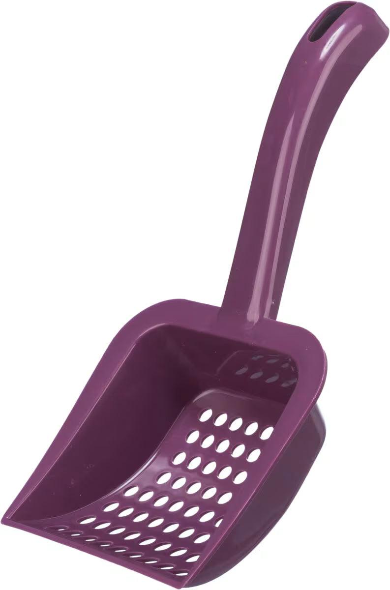 Lilla plast kattespade med fine hull for silikatperler og granulat, L-størrelse.