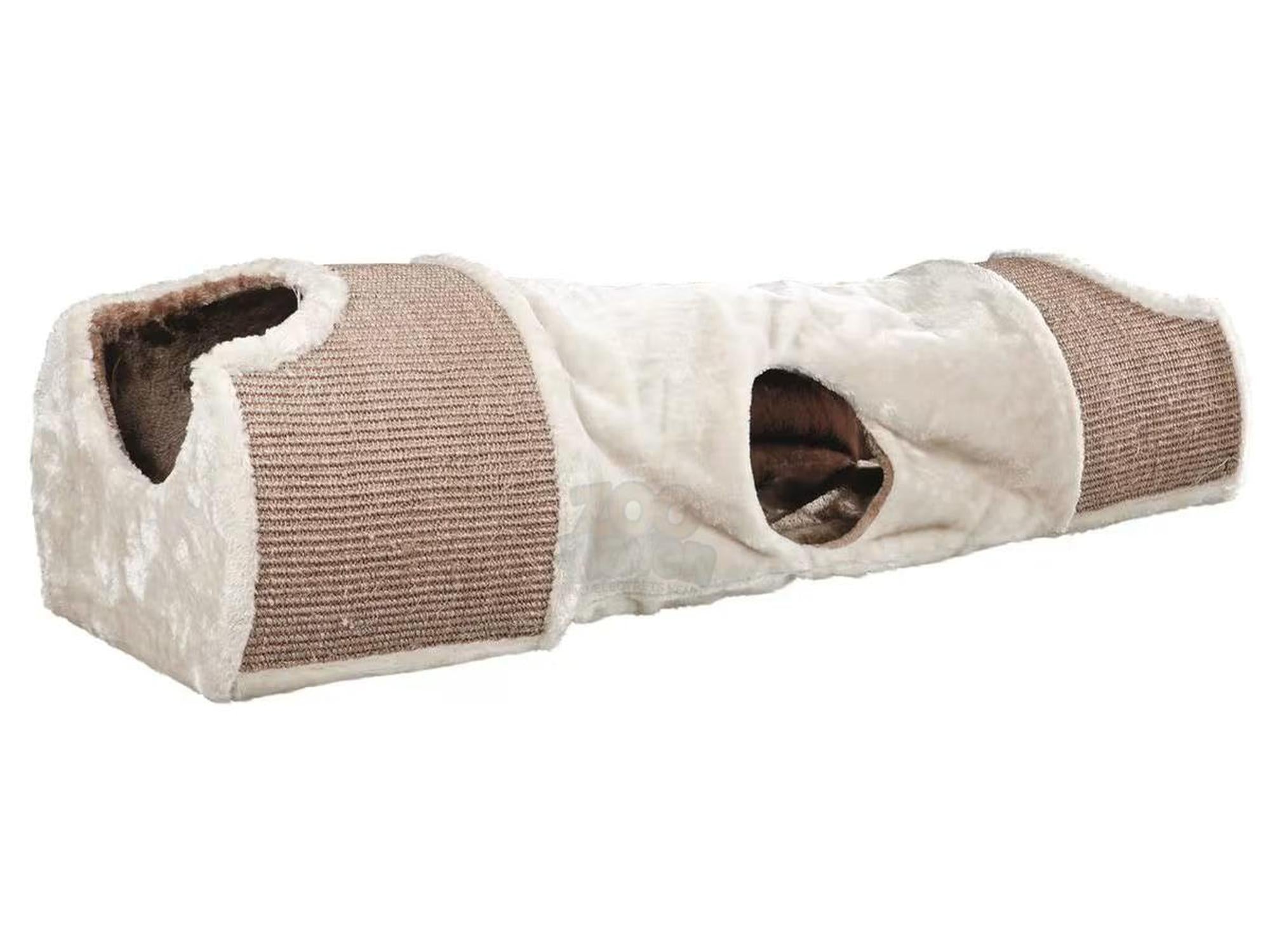 Kattetunnel Sisal/Plysj 110×30×38cm Beige – Med kloreflate og huler