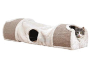 Kattetunnel Sisal/Plysj 110×30×38cm Beige – Med kloreflate og huler