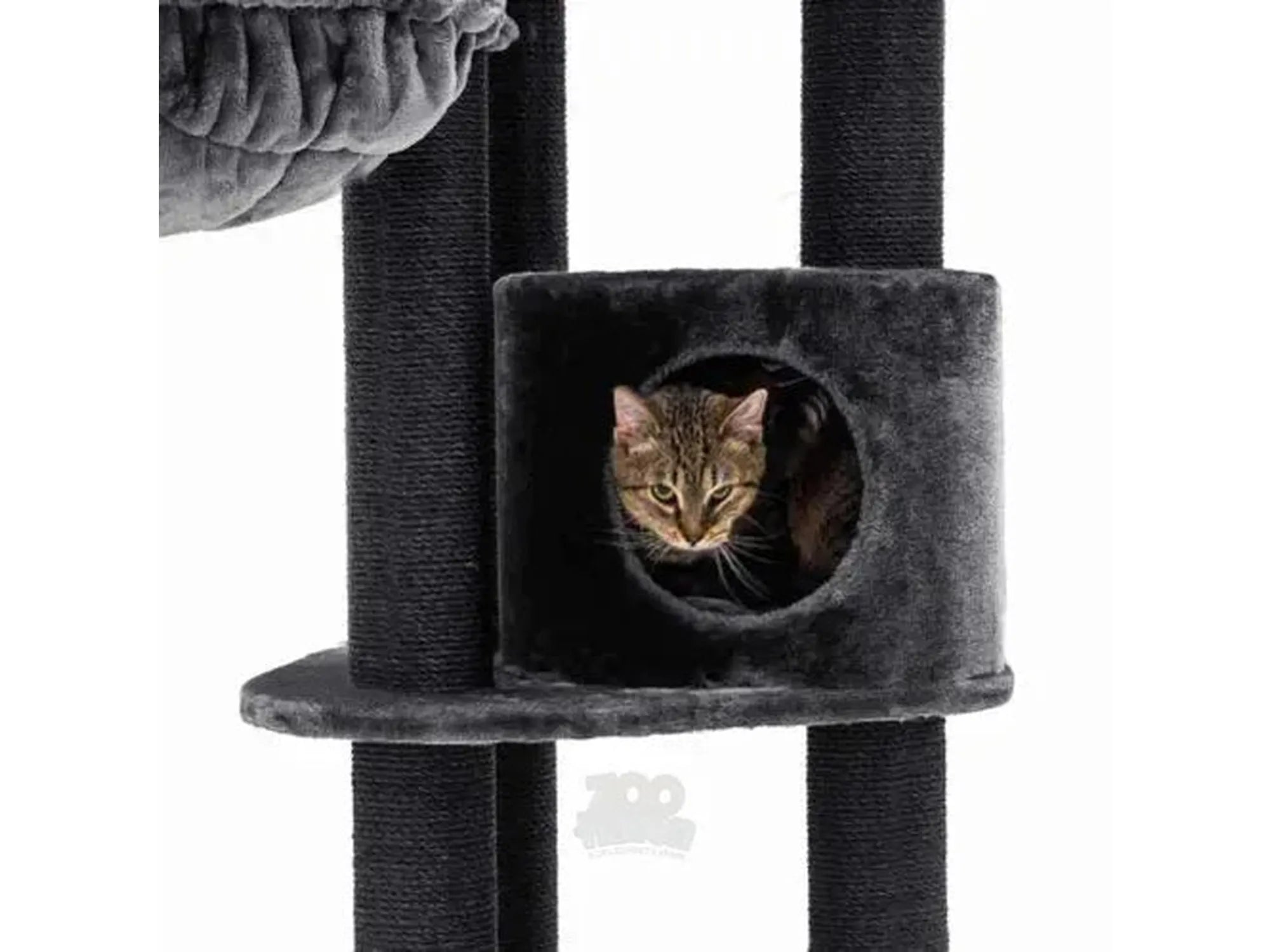 Grått Petrebels Charlotte 180 kloretre med en tabbykatt i et sovehus.