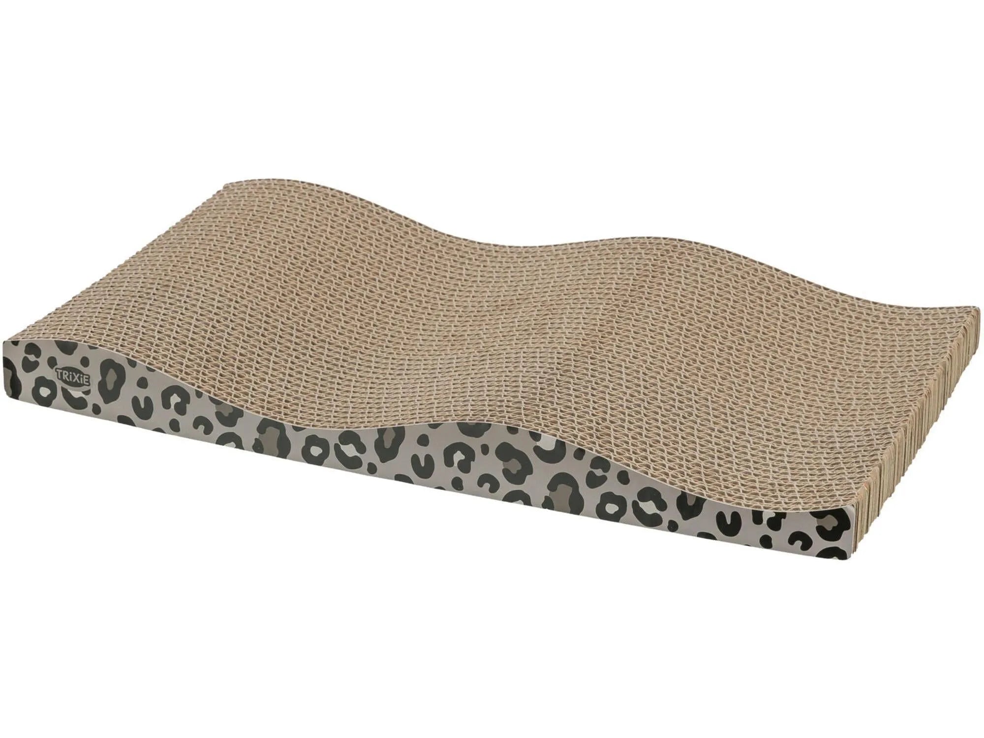 Bølgepapp klorebrett fra Trixie, 44x6x25cm, med leopardmønster på sidene og bølget topp.