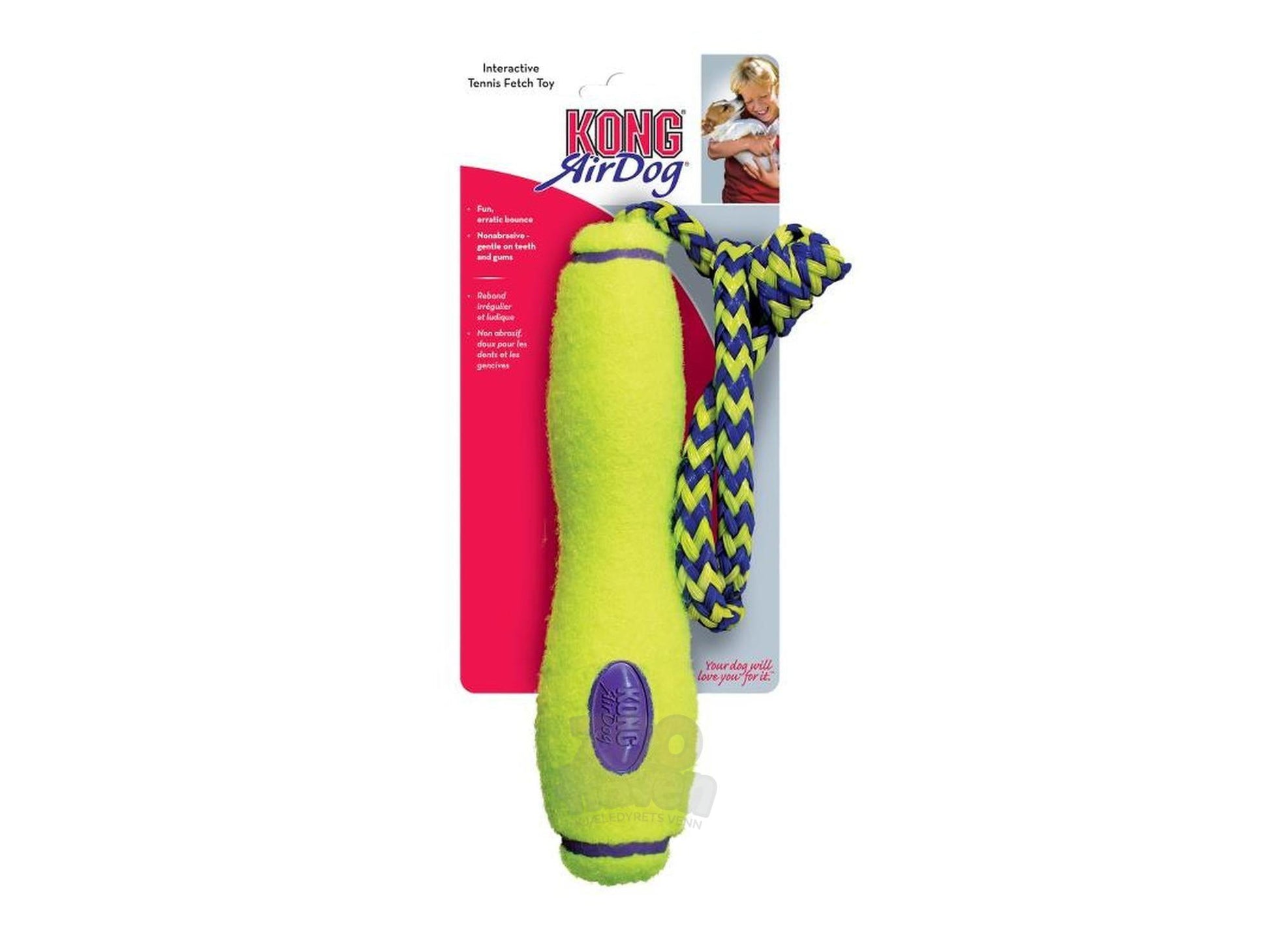 Kong AirDog Squeaker Fetch Stick med tau piping lekepinne til hund