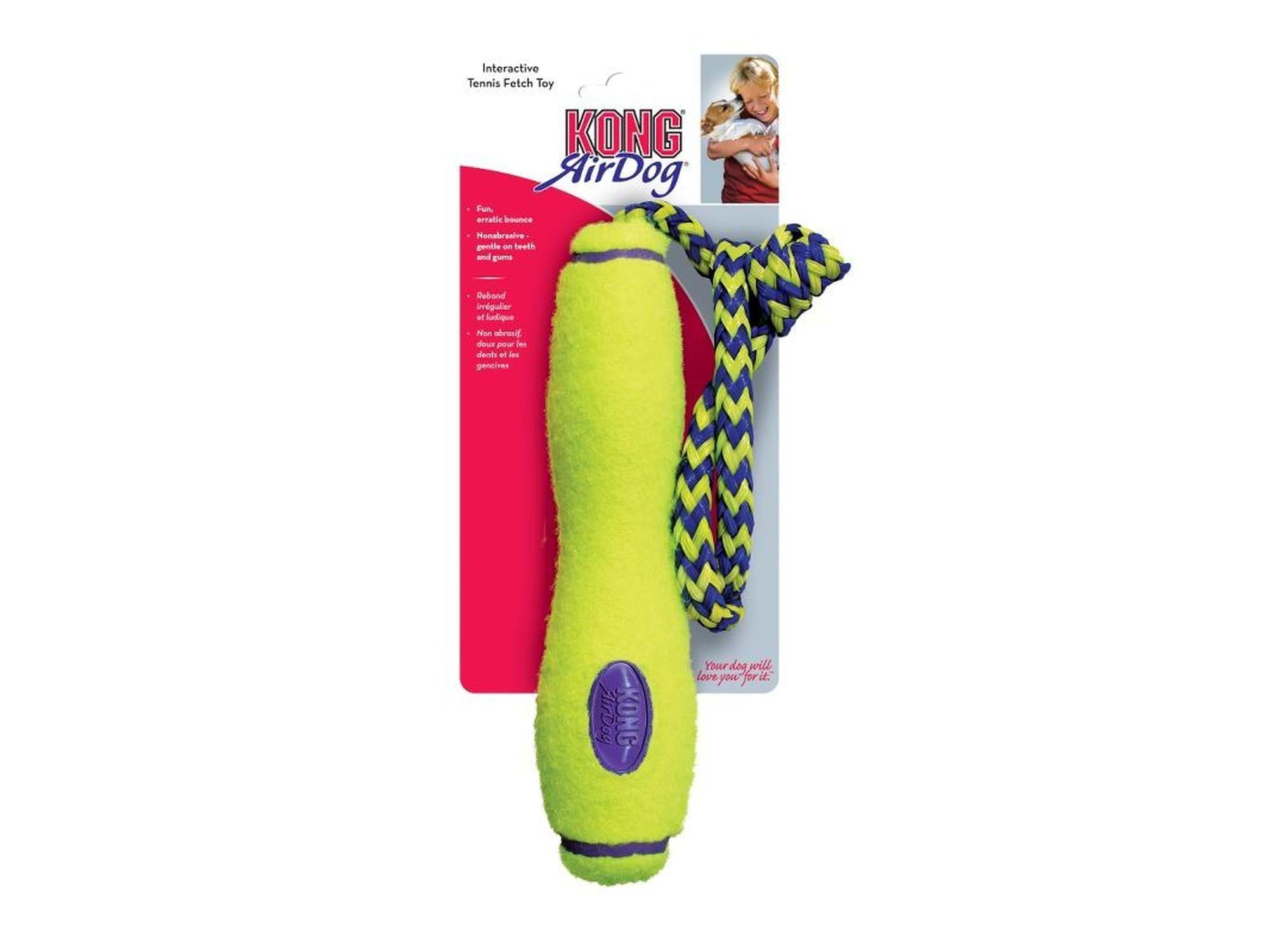 Kong AirDog Squeaker Fetch Stick med tau piping lekepinne til hund