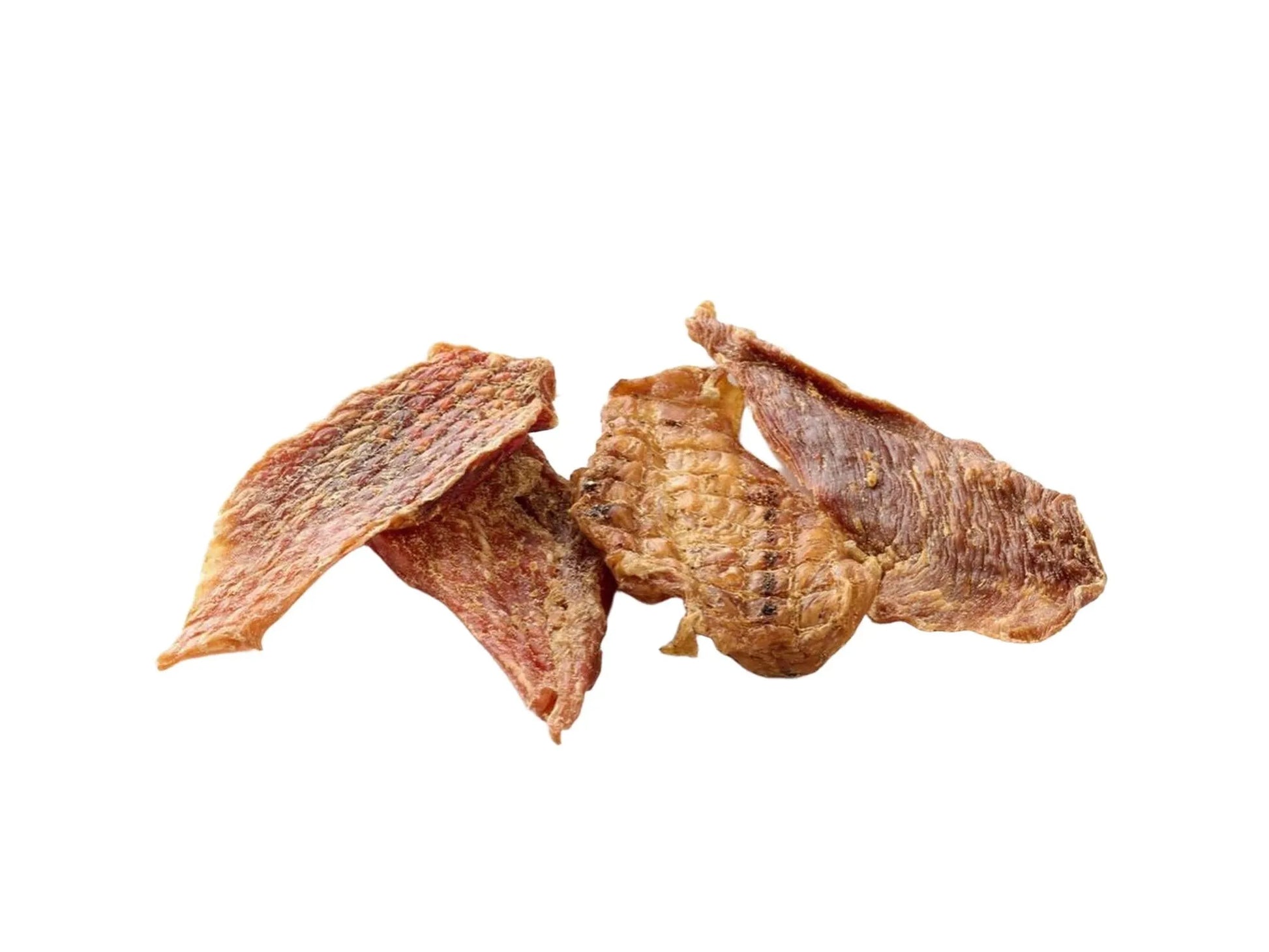 Gullbrun tørket kyllingfilet til hund i en gjennomsiktig pose med Zootreat-etikett.