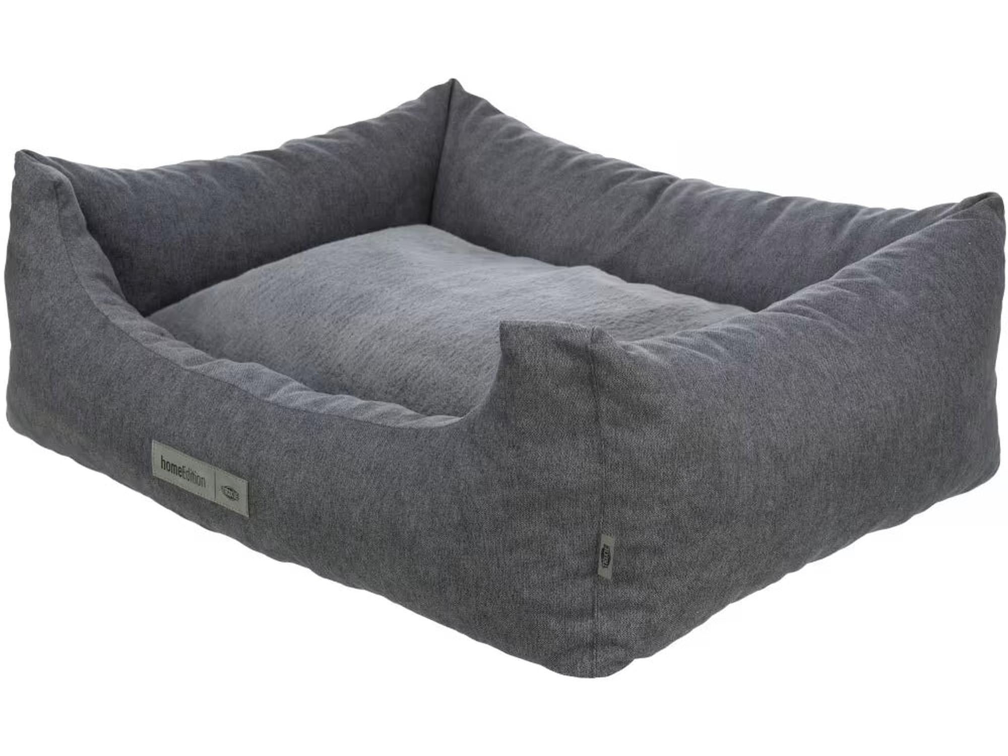 Liano Bed Home Edition hundeseng i grå tekstil med polstret kjerne og høy kant.
