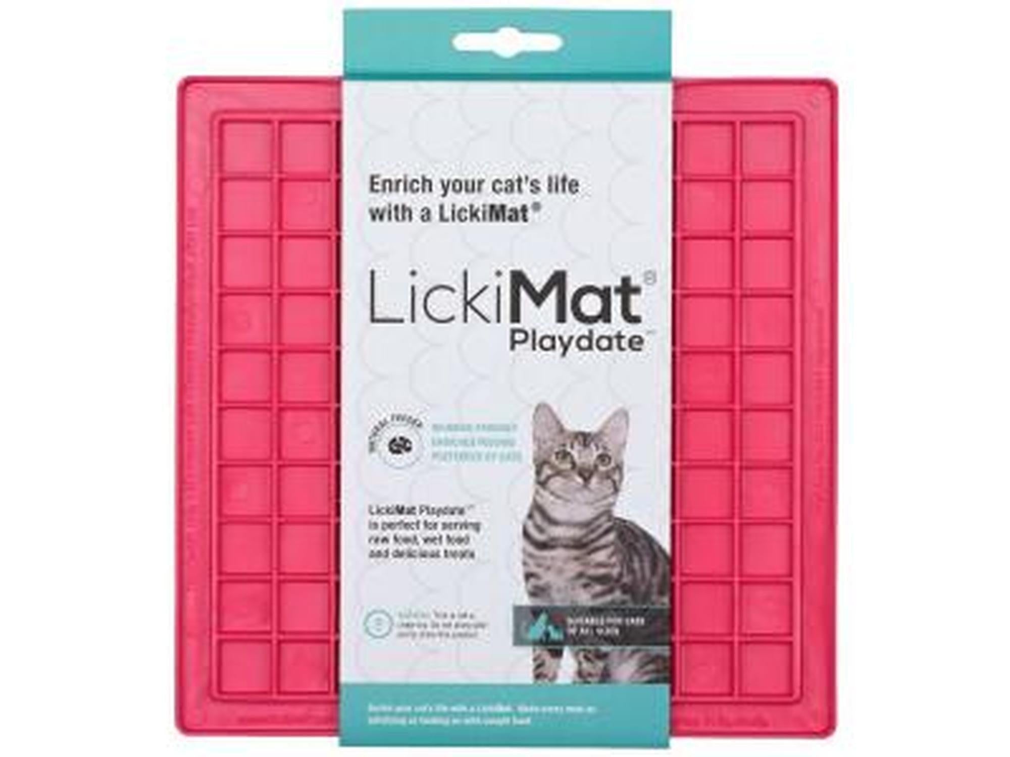 Rosa Lickimat Playdate for katt med firkantede lommer, laget av TPR.