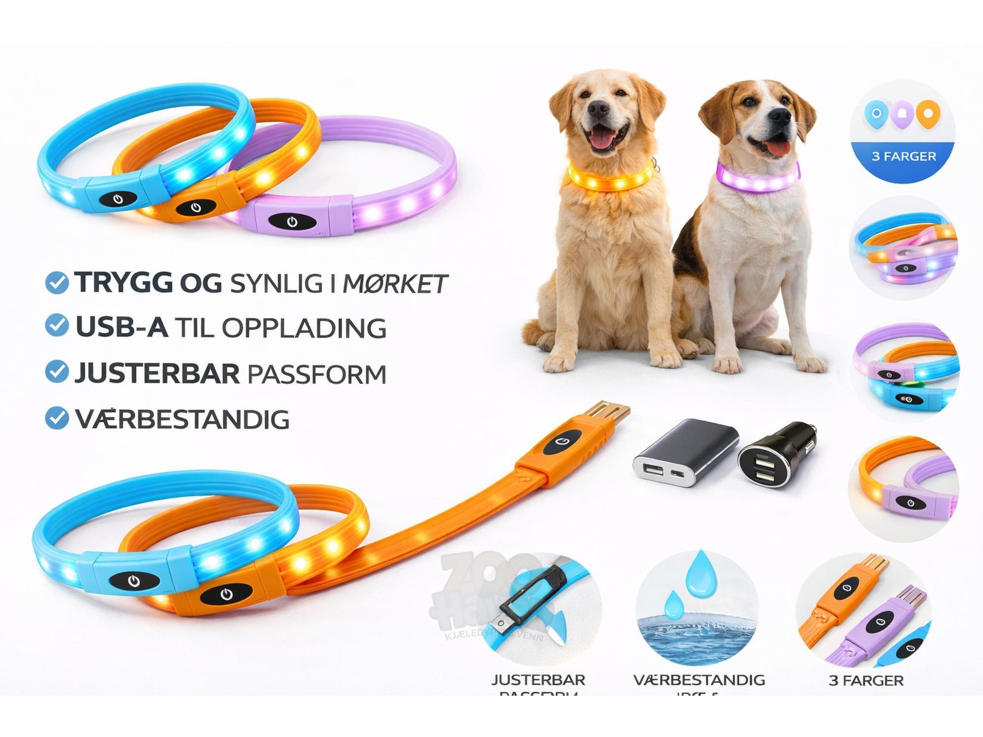 Lysende LED-halsbånd for hund – Oppladbart, klippbart og synlig i mørket-3