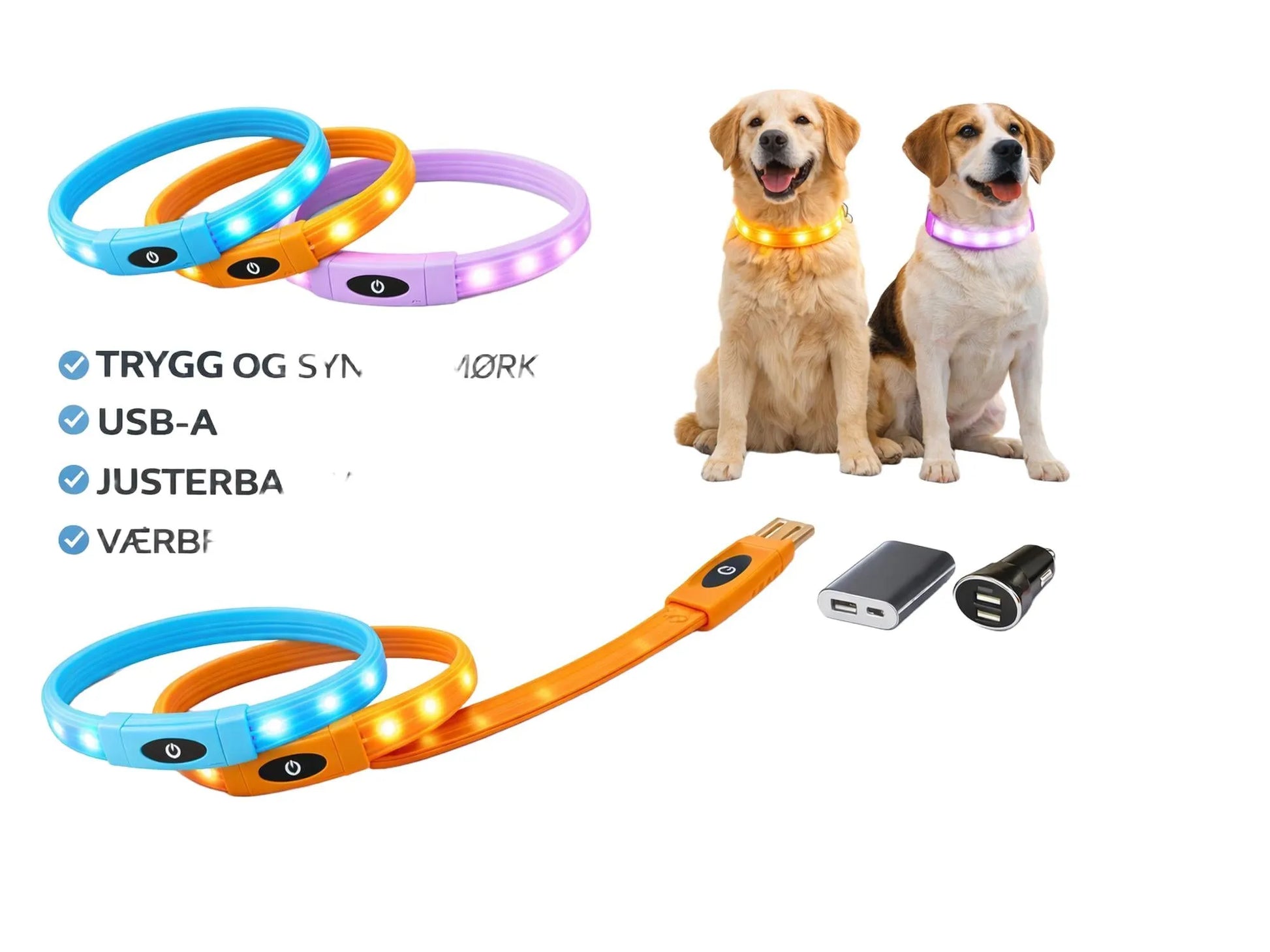 Lysende LED-halsbånd for hund – Oppladbart, klippbart og synlig i mørket-3