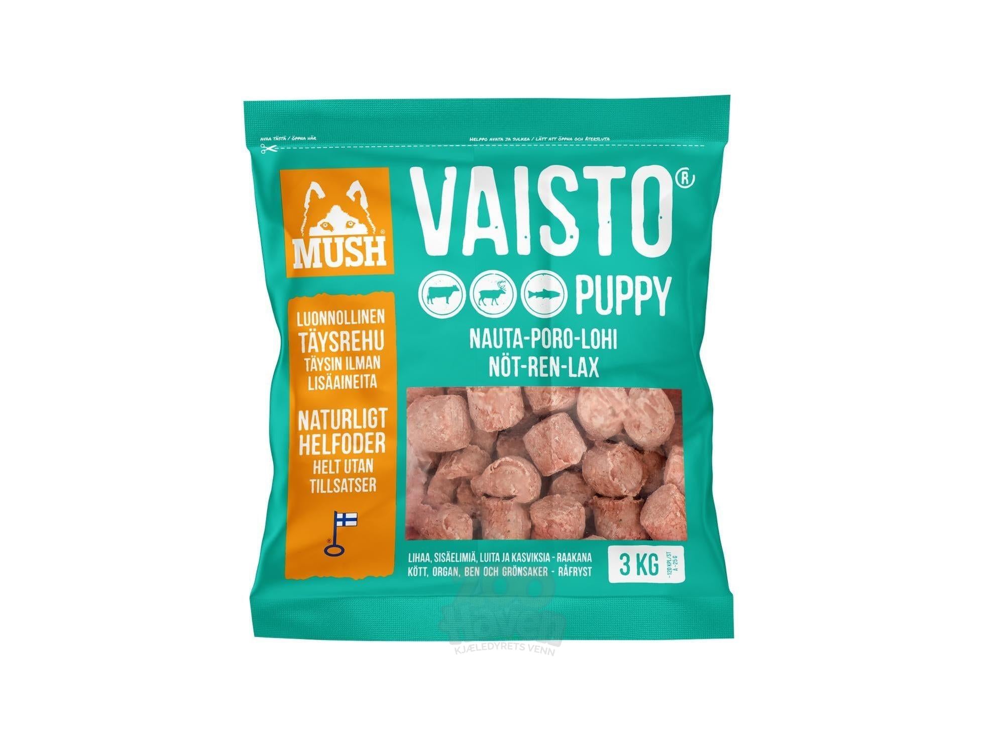 MUSH Vaisto Isblå Puppy Fryst (storfe, rein og laks)