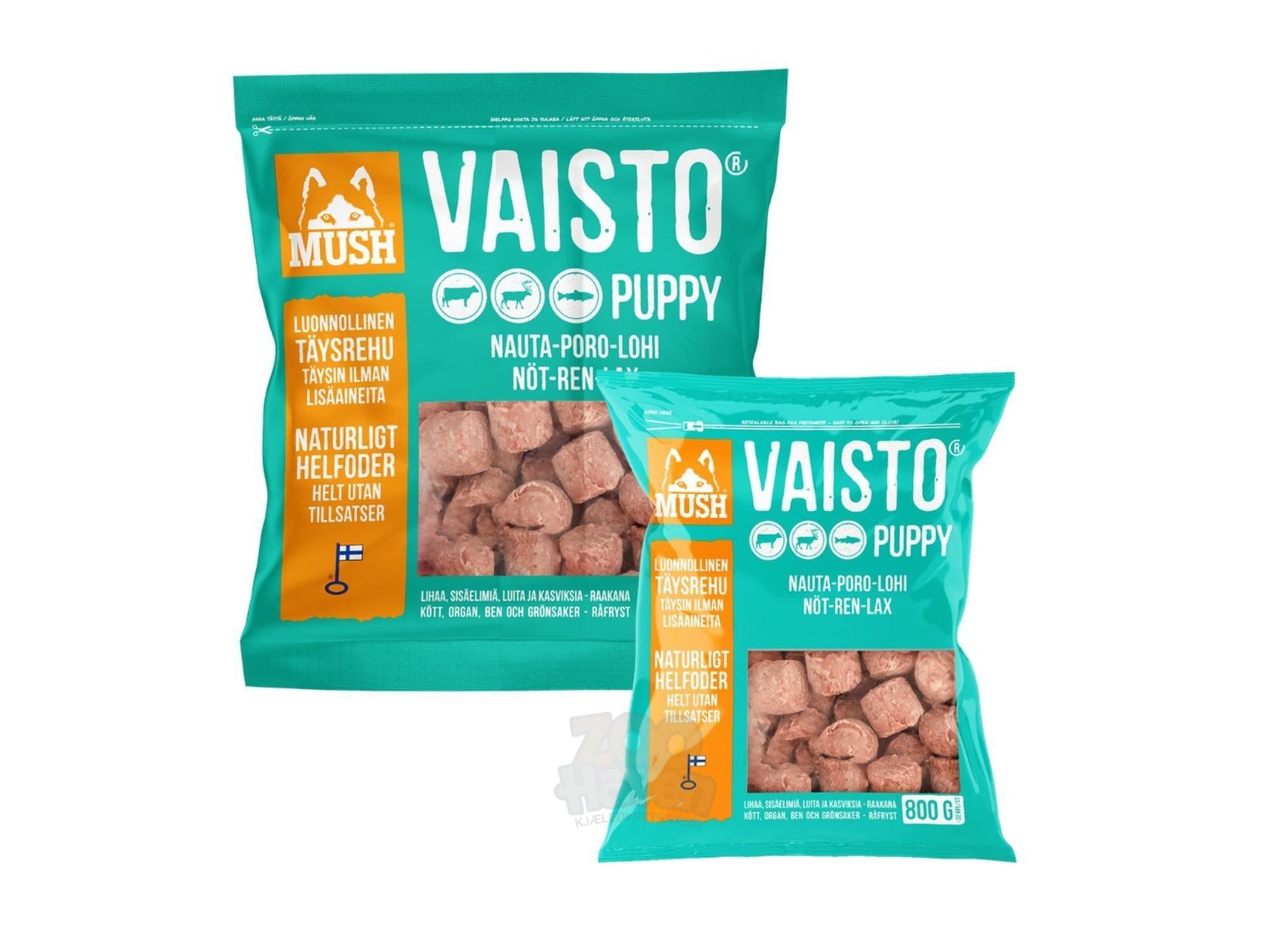 Mush Vaisto Isblå Puppy fryst hundemat til valp med storfe rein og laks