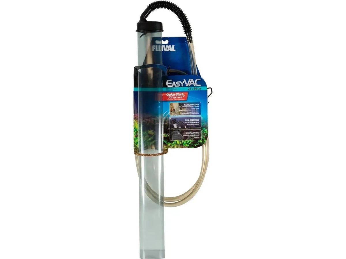 Fluval EasyVAC 60 cm akvariegrusrenser med gjennomsiktig rør og beige slange.