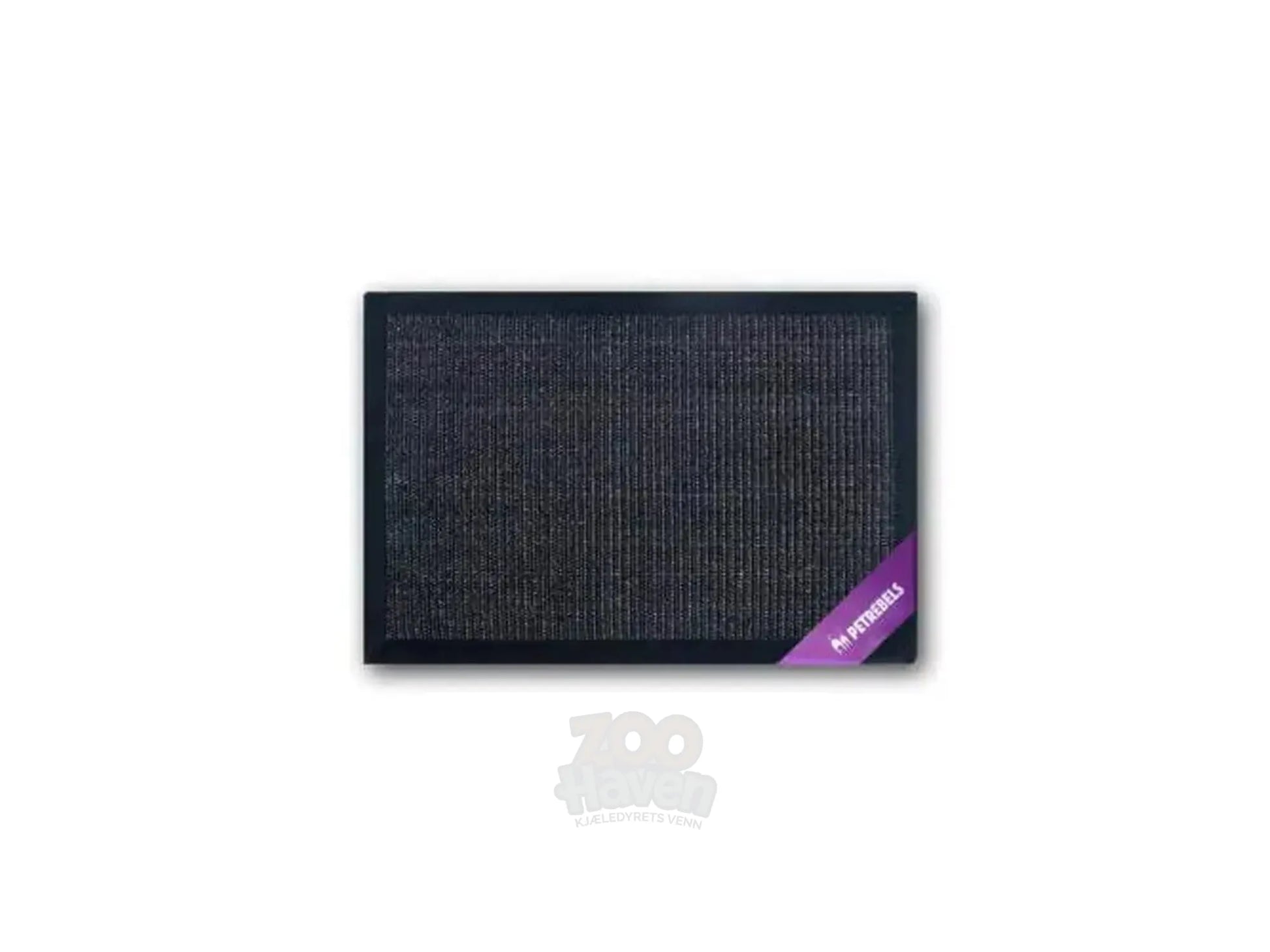 Svart Mastermat 60 klorematte i sisal for katt, med lilla Petrebels-logo.