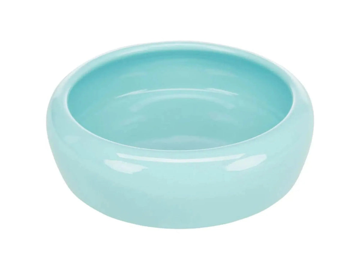 Turkis keramisk matskål (10 cm) med anti-sølekant for smådyr.