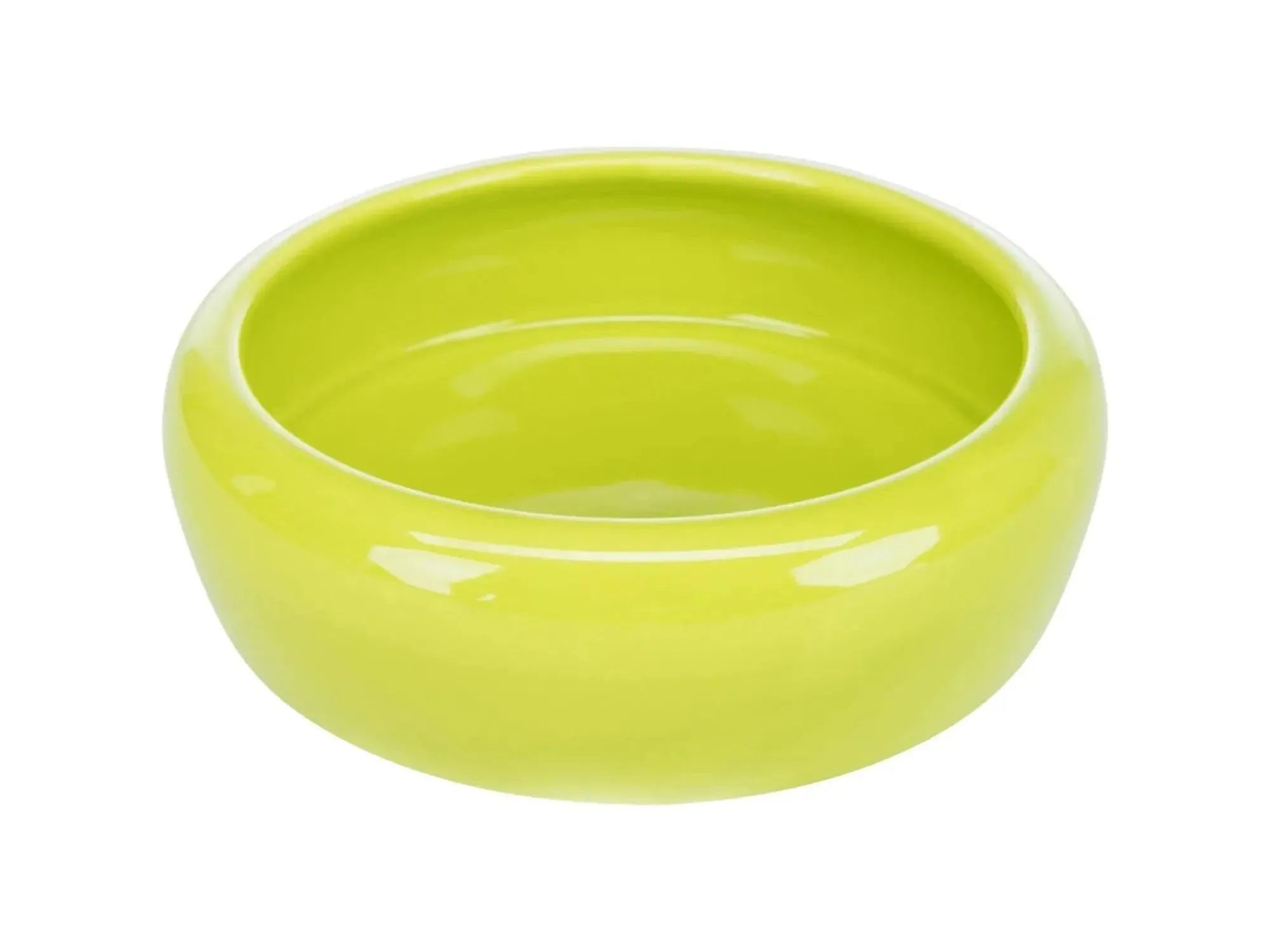 Lys grønn keramisk matskål for smådyr, 13cm, med anti-sølekant.