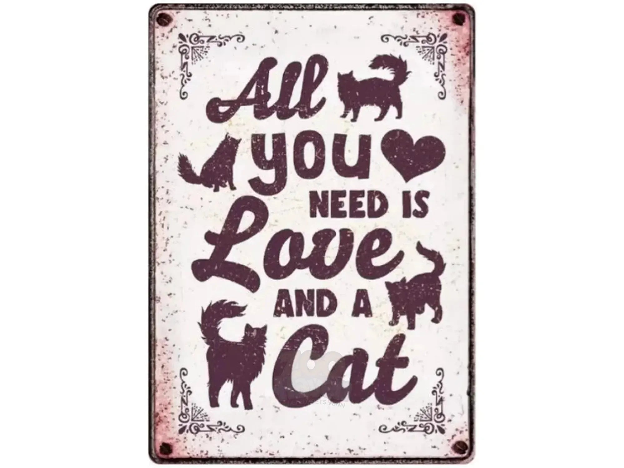 Metallskilt All You Need is Love And a Cat 21x14,8cm