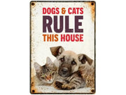 Metallskilt Dogs & Cats Rule  21x14,8cm