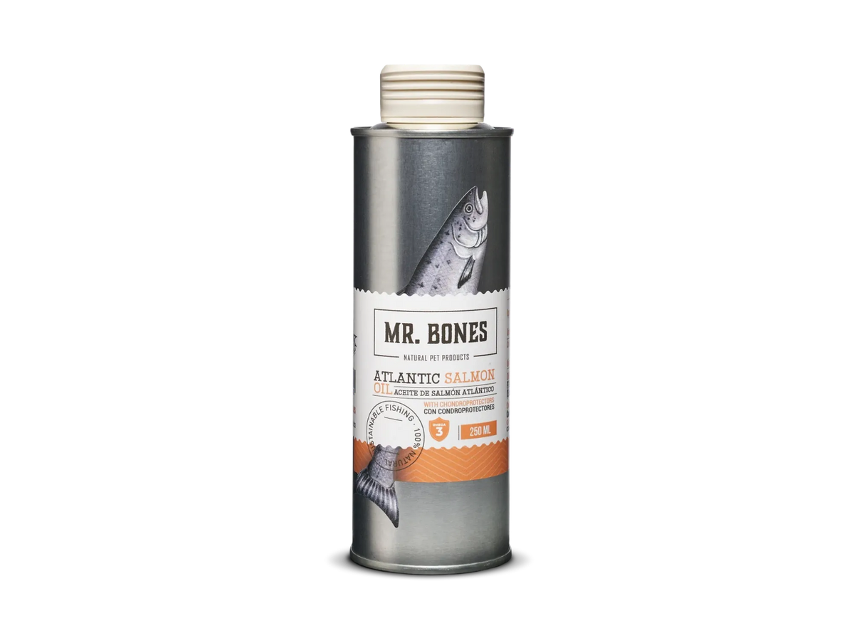 Mr. Bones Lakseolje med kondrobeskyttere – naturlig tilskudd til hund og katt, 250 ml