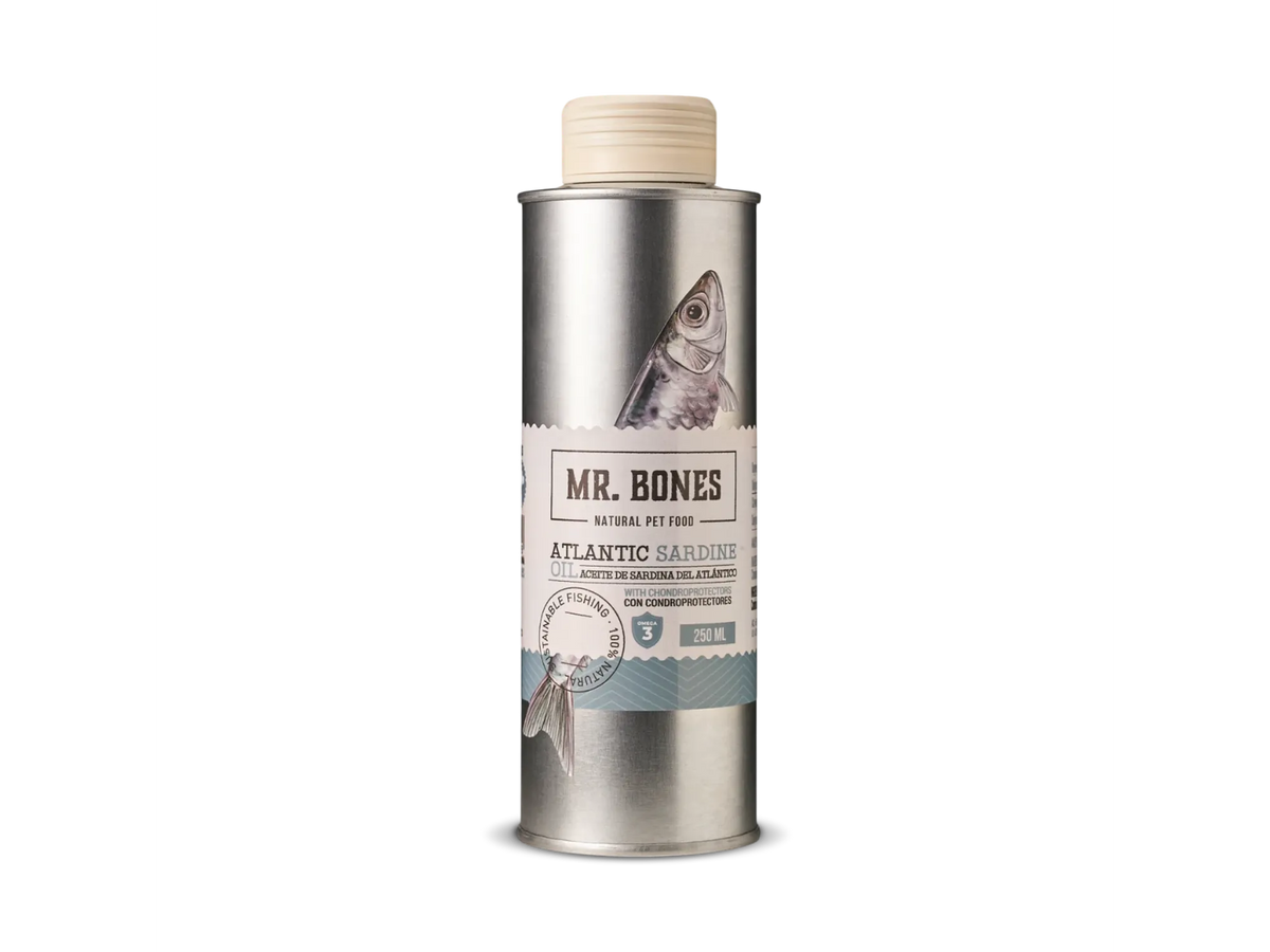 Mr. Bones Sardinolje med kondrobeskyttere – naturlig tilskudd til hund og katt, 250 ml