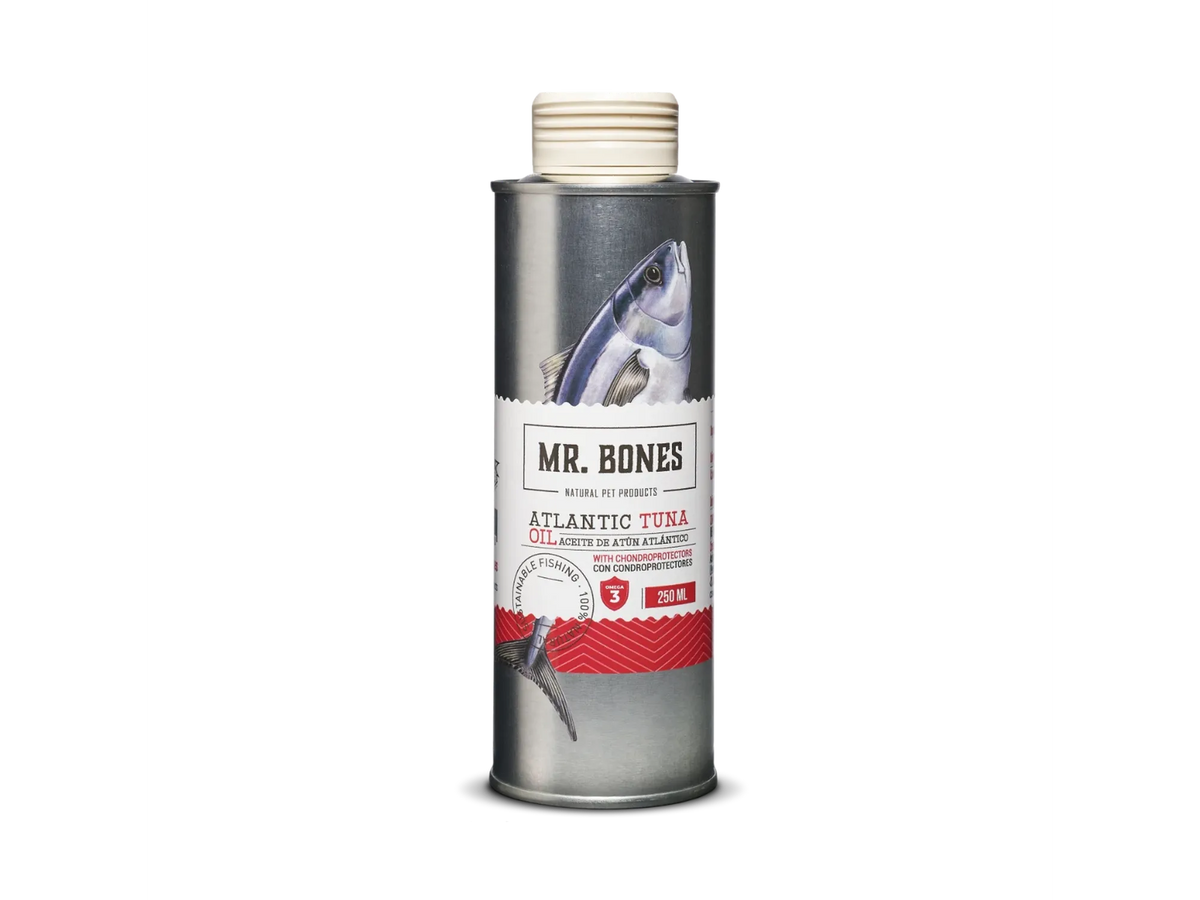 Mr. Bones Tunfiskolje med kondrobeskyttere – naturlig tilskudd til hund og katt, 250 ml
