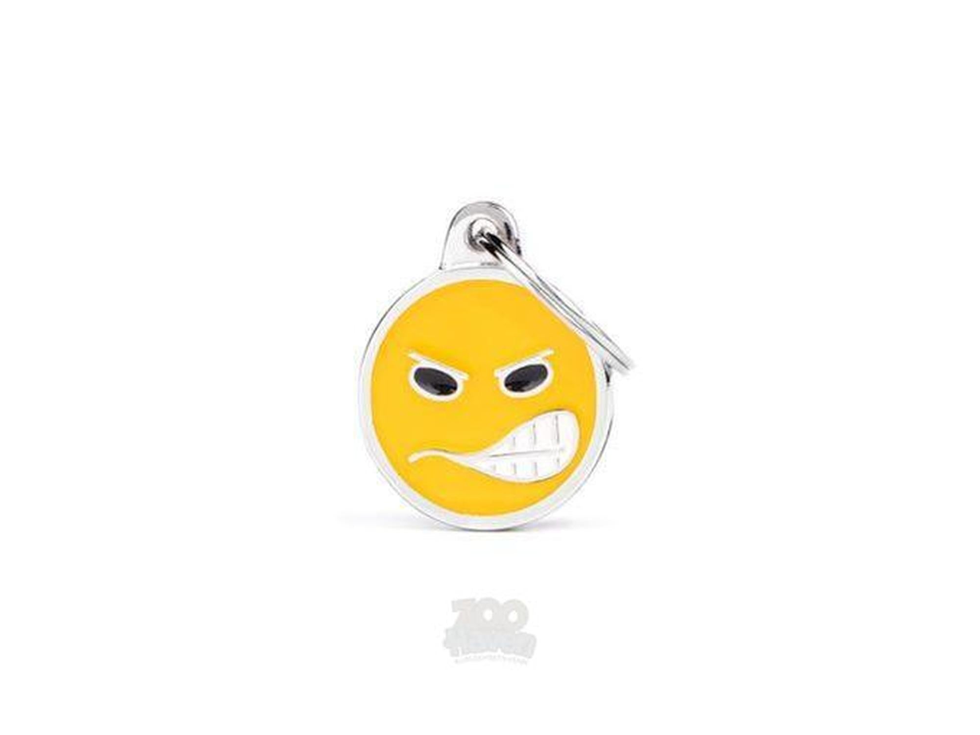 MyFamily Charms Angry Smiley ID-brikke til hund og katt – graverbar navnebrikke