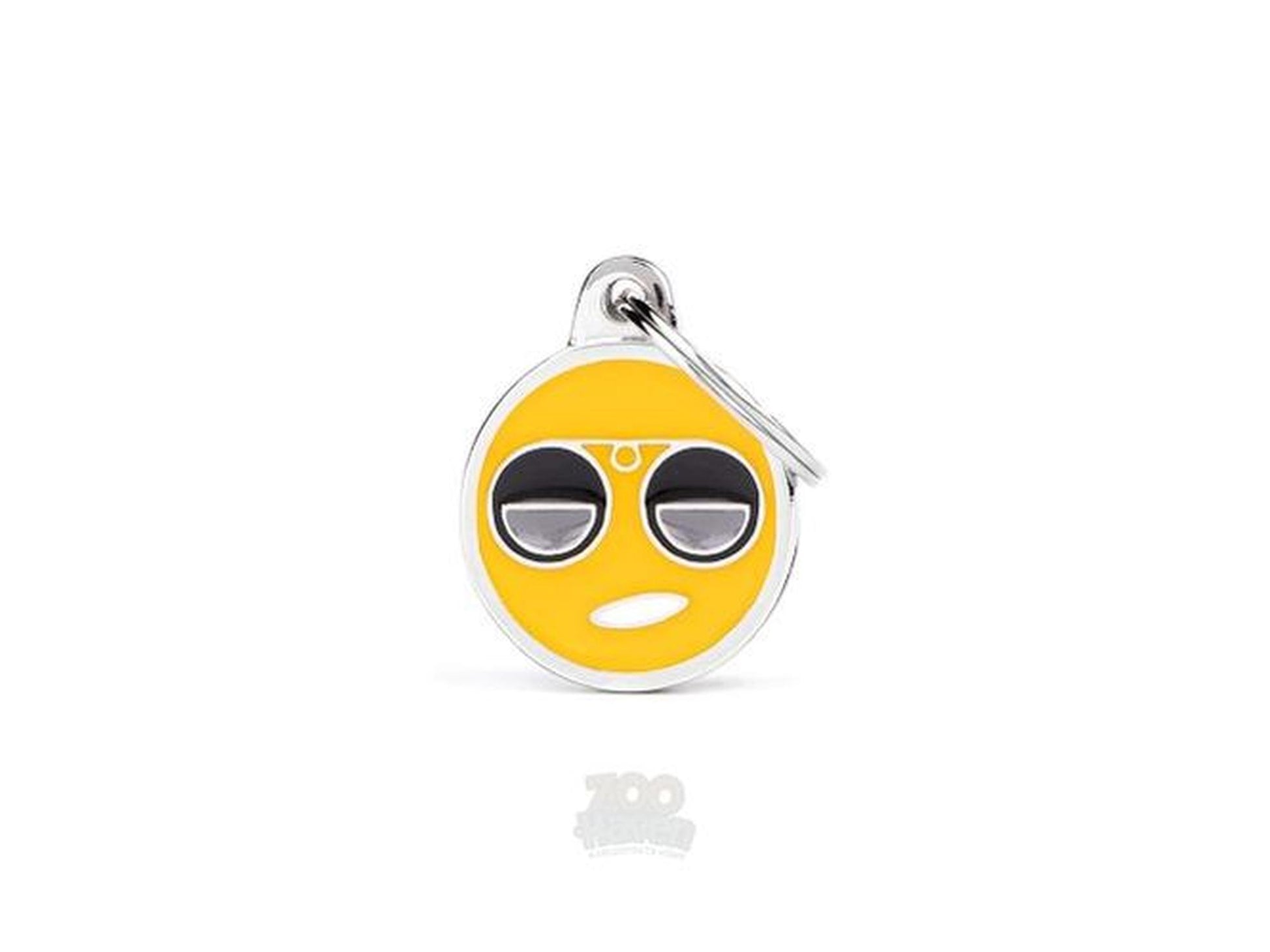 MyFamily Charms Emoticon Cool ID-brikke til hund og katt – graverbar navnebrikke