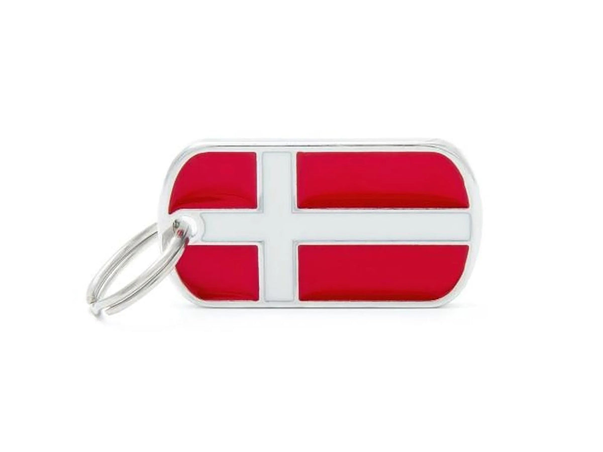 MyFamily Flags Danmark ID-brikke til hund og katt – graverbar navnebrikke