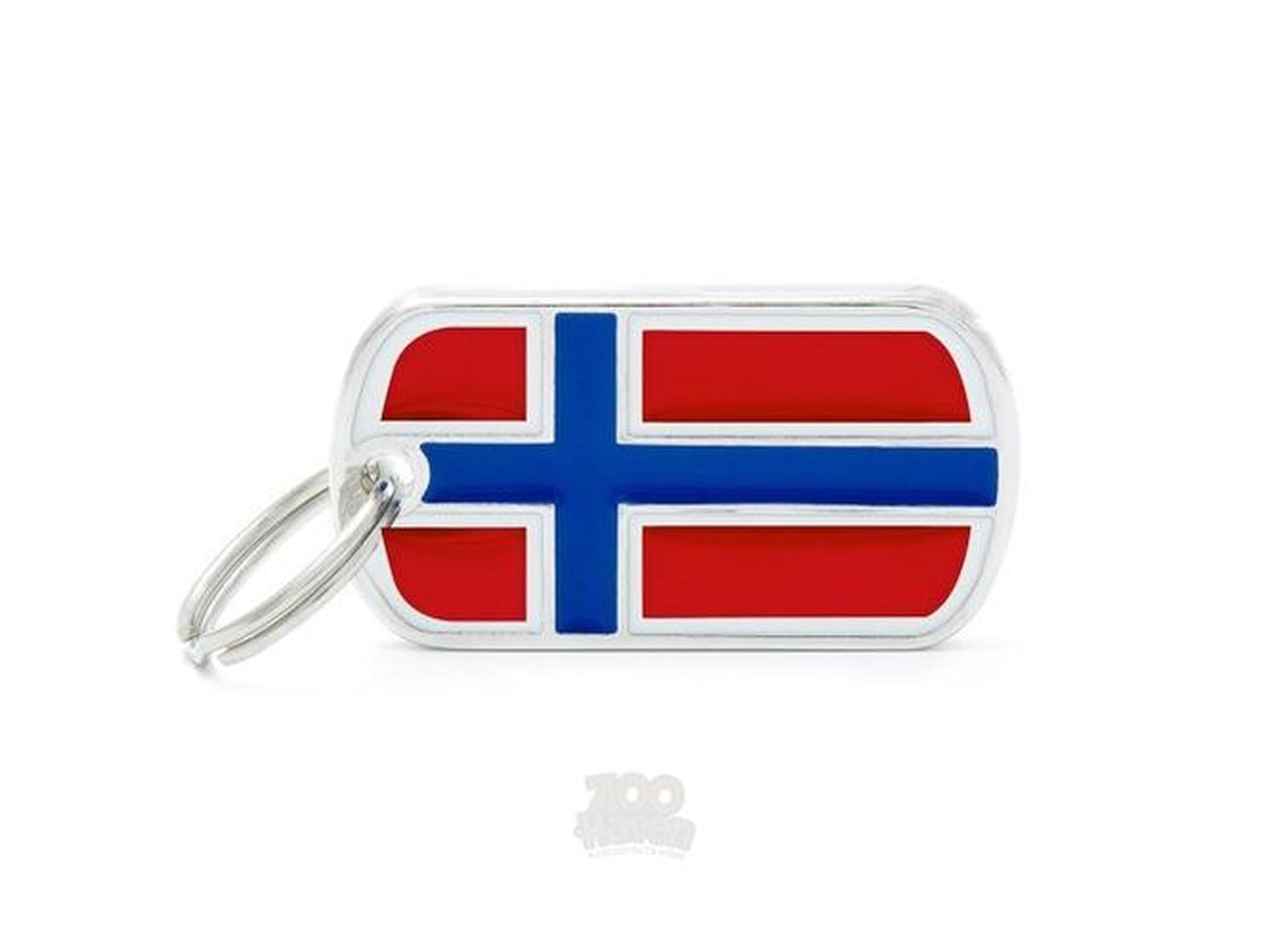 MyFamily Flags Norge ID-brikke til hund og katt – graverbar navnebrikke