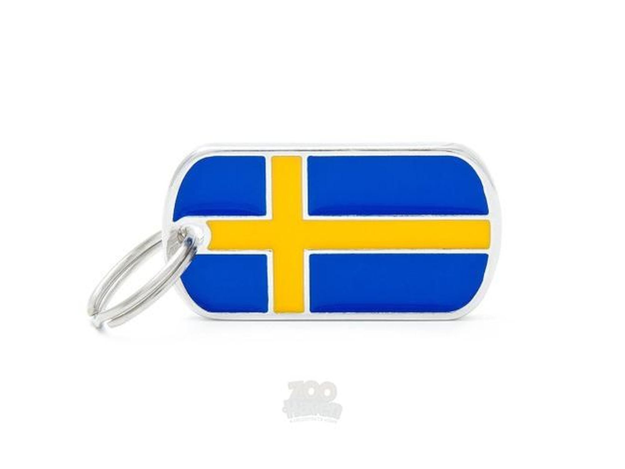 MyFamily Flags Sverige ID-brikke til hund og katt – graverbar navnebrikke
