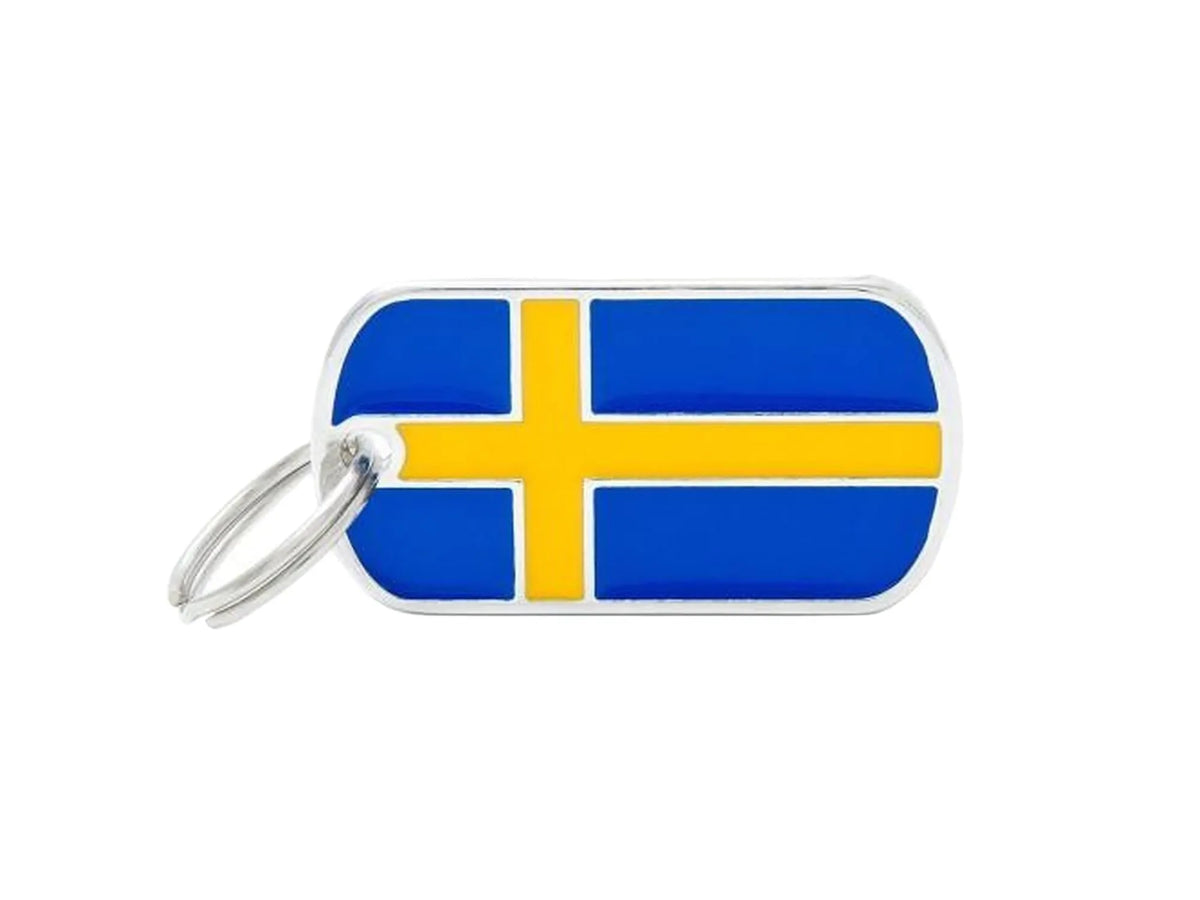 MyFamily Flags Sverige ID-brikke til hund og katt – graverbar navnebrikke
