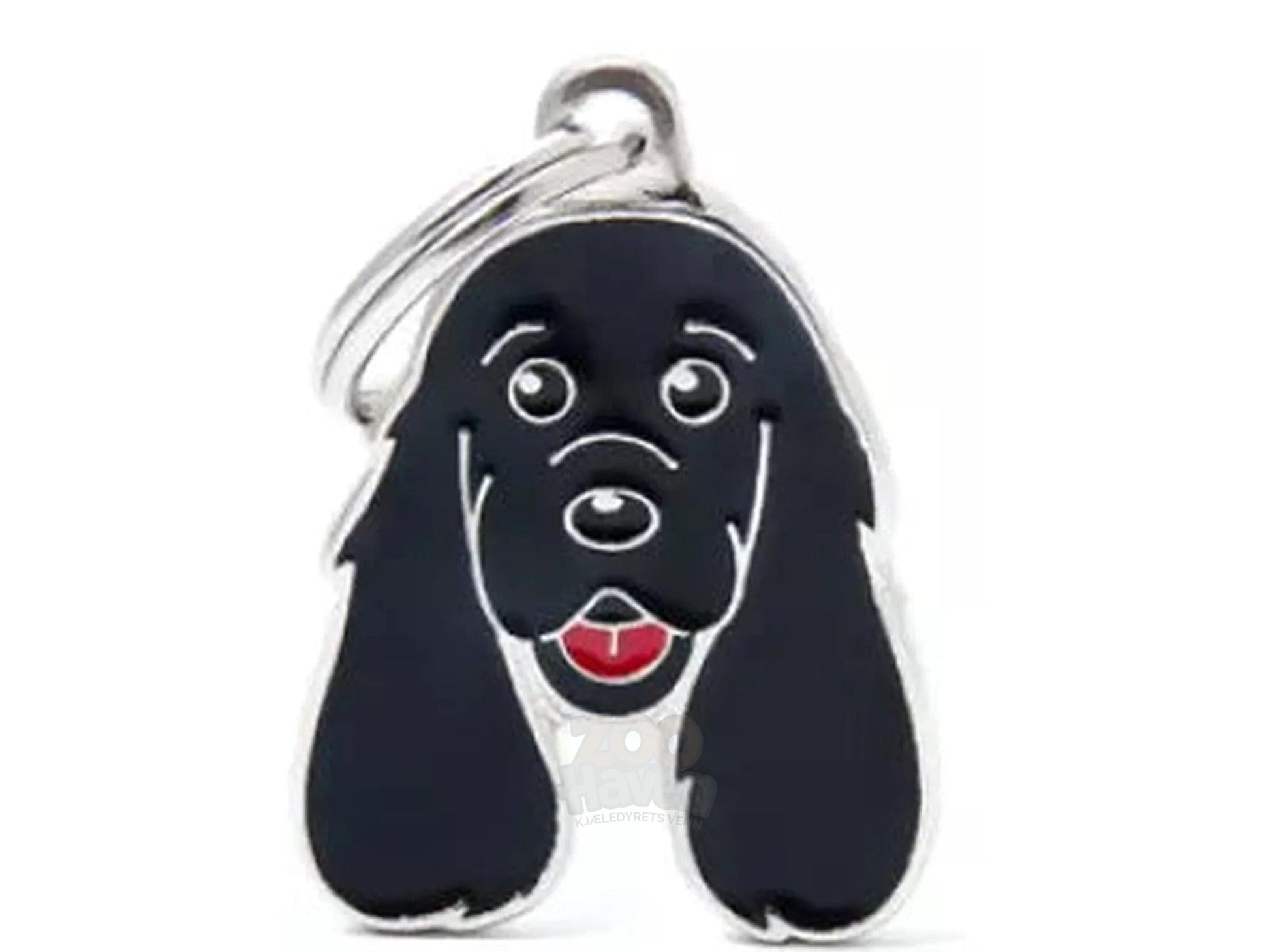 MyFamily Friends Cocker Spaniel sort ID-brikke til hund og katt – graverbar navnebrikke